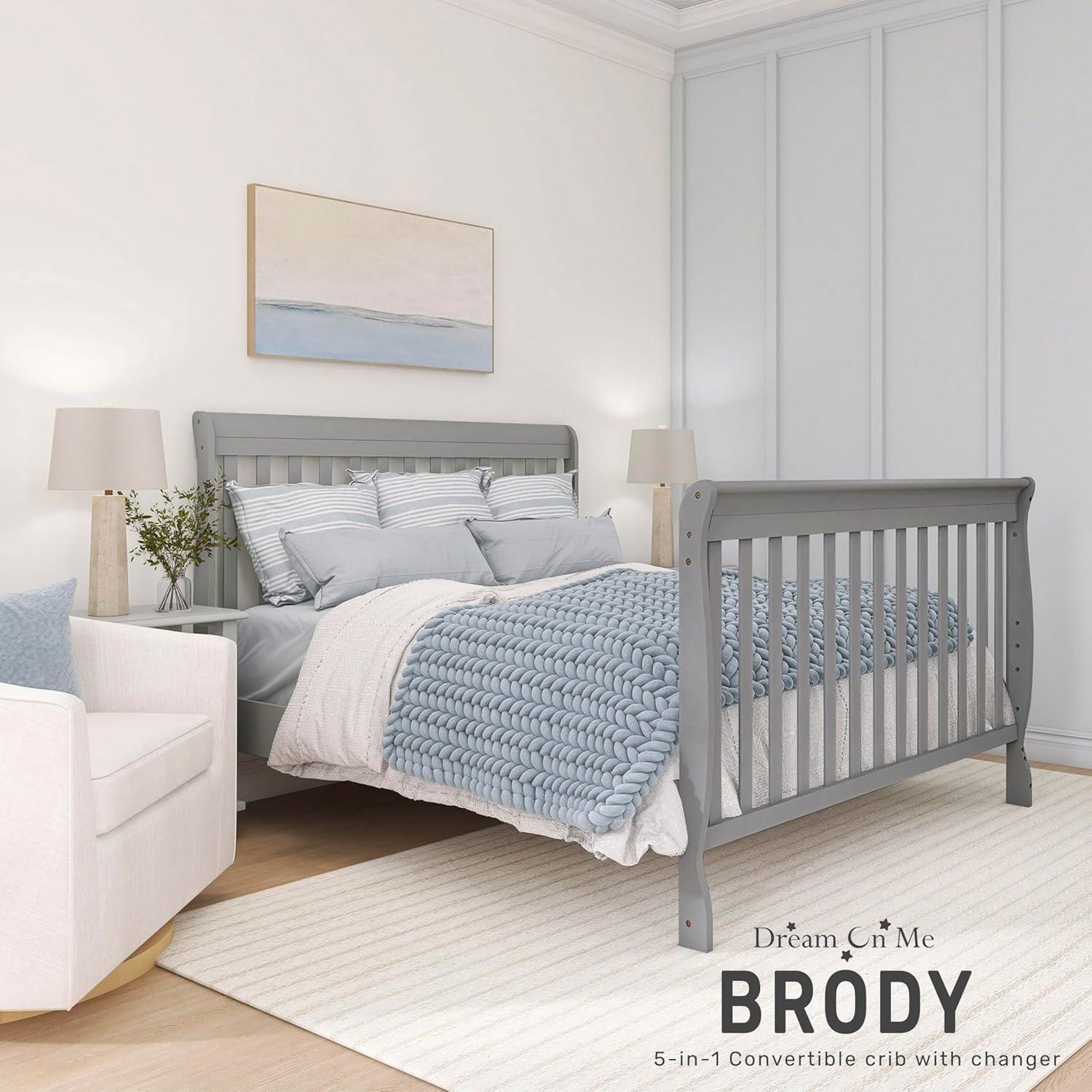Pebble Grey Pine 5-in-1 Convertible Crib with Changer