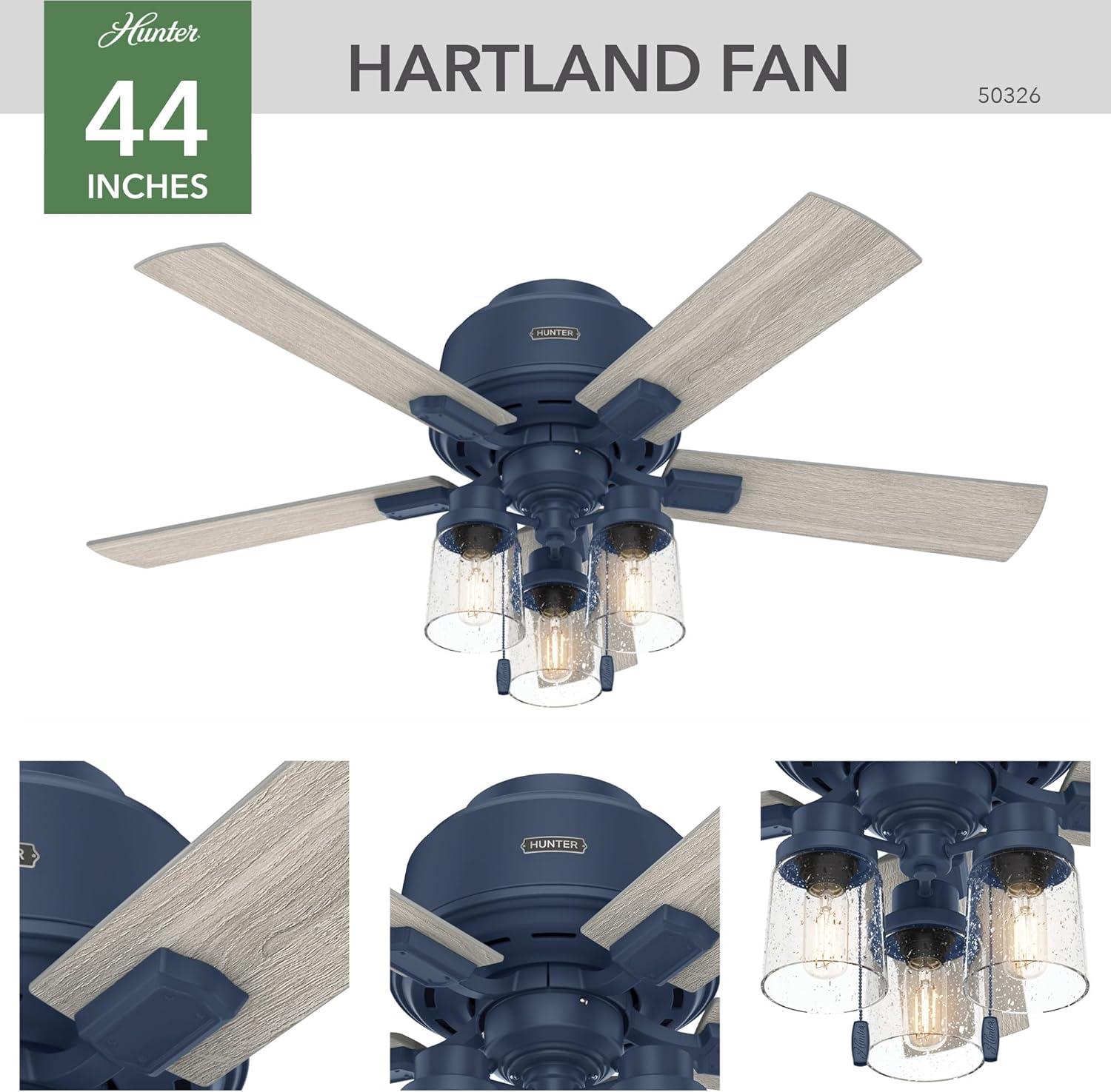 44" Hartland 5 - Blade Standard Ceiling Fan with Pull Chain and Light Kit Included