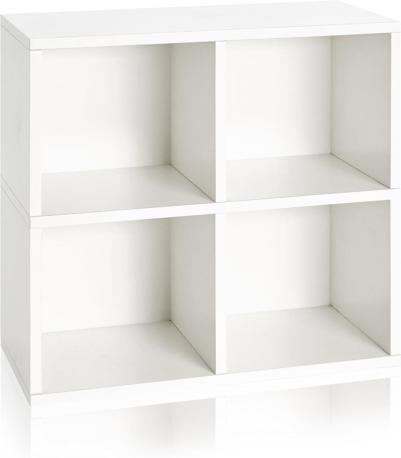 Eco-Friendly White Stackable 4-Cubby Organizer Bookshelf