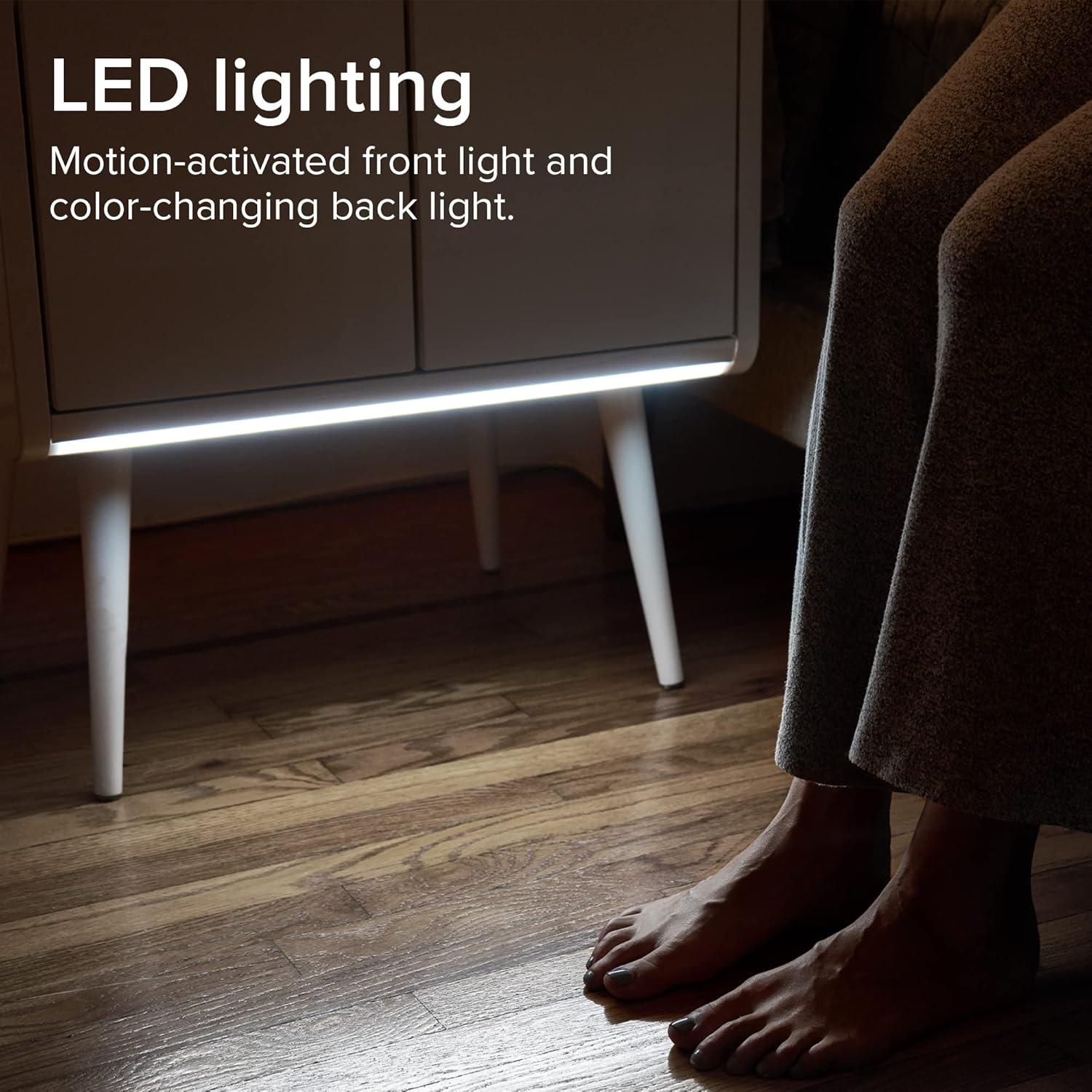 Smart Side/Nightstand Table - with Cooling Drawer, Wireless Charging, Bluetooth Speakers, USB-C and 120V outlets, LED Light, Wood/White