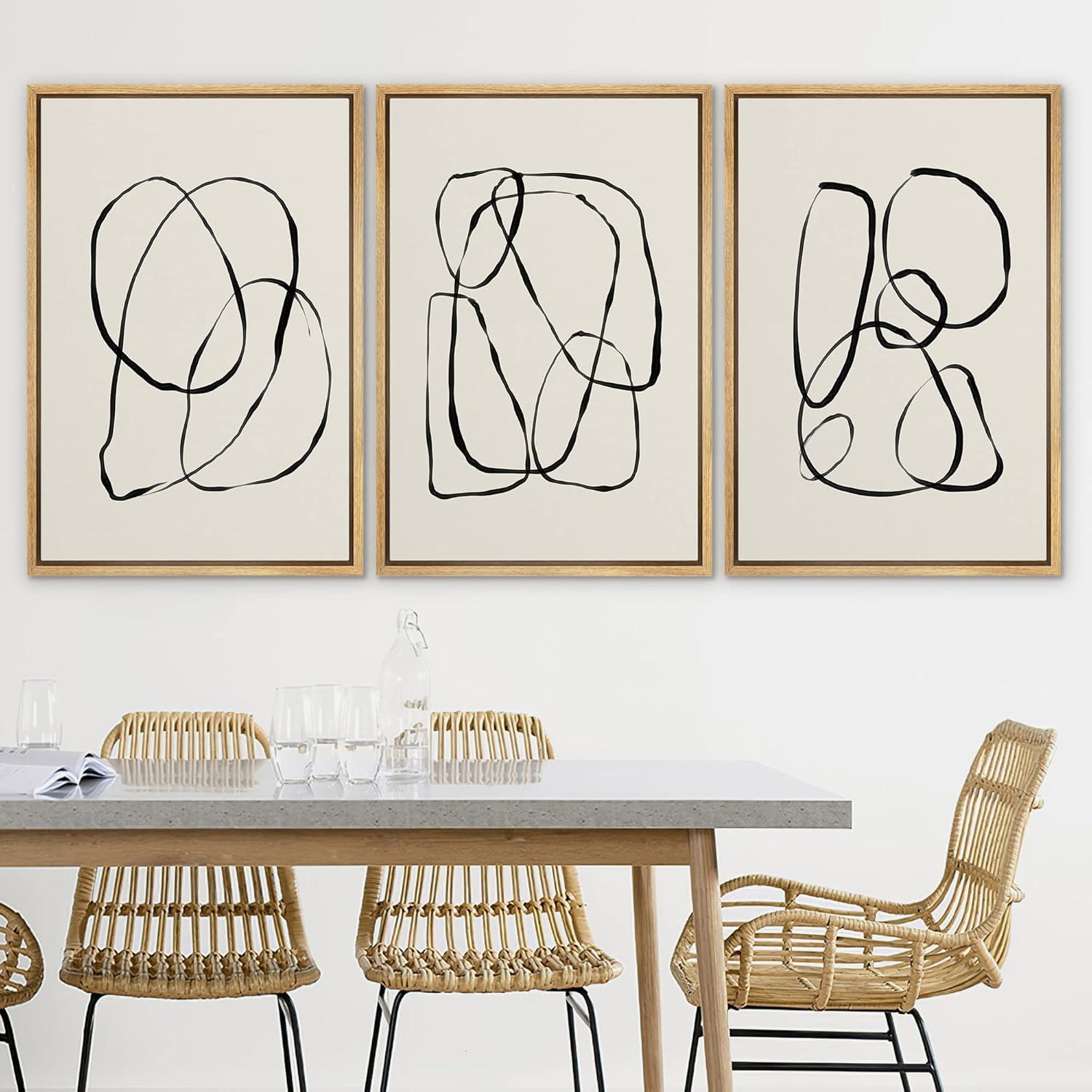 SIGNLEADER " Modern Duotone Geometric Spiral Ring Circle Collage 3 Piece Framed Wall Art. " 3 - Pieces