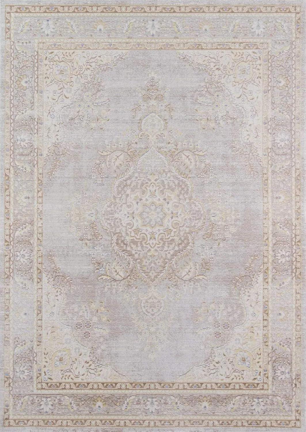 Isabella Traditional Medallion Gray Polyester Area Rug, 9'3" x 11'10"