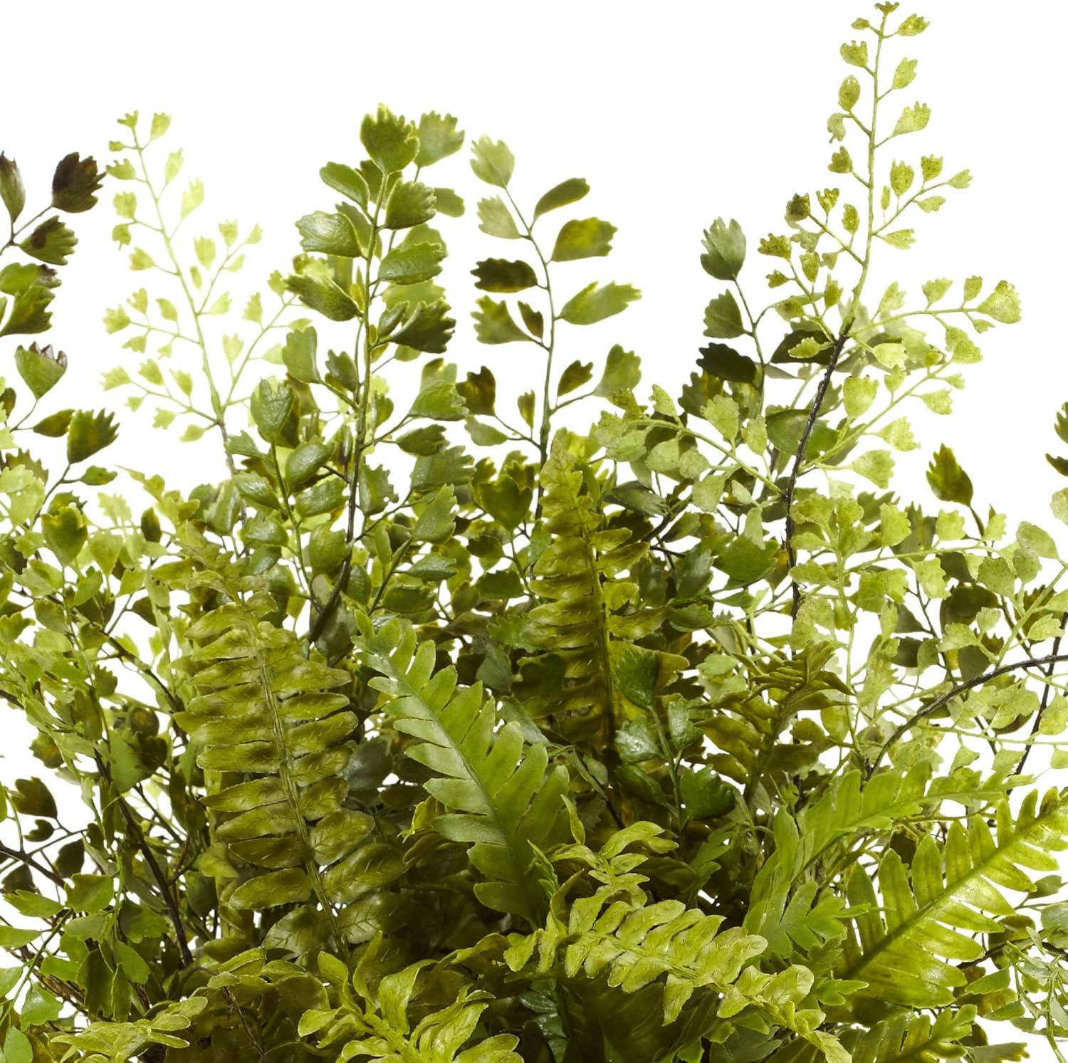 Subtle Earthy Silk Fern Tabletop Arrangement in Twig & Moss Basket