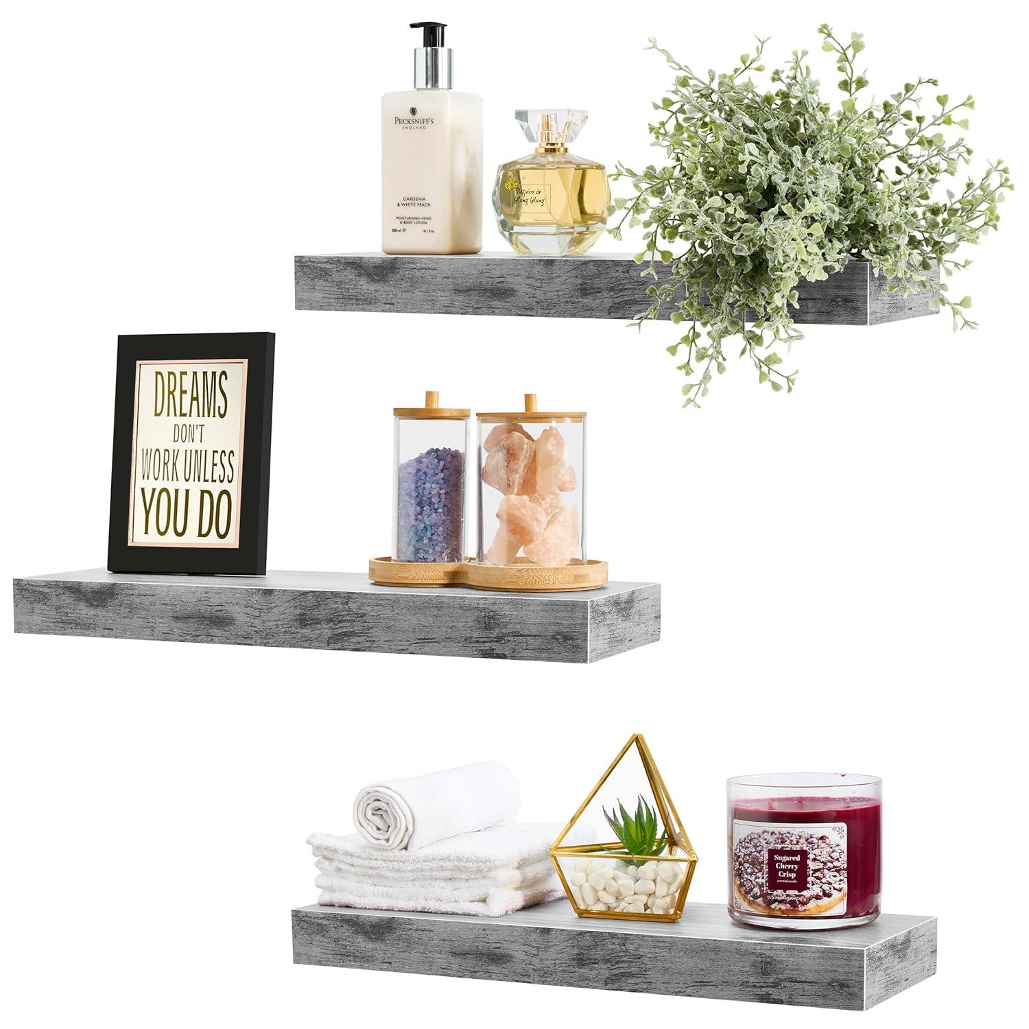 3 Pack 16 Inch Sorbus Rustic Floating Shelves - for Bedroom, Kitchen, Living Room, Office - Floating Shelf for Trophies, Books, Frames, etc