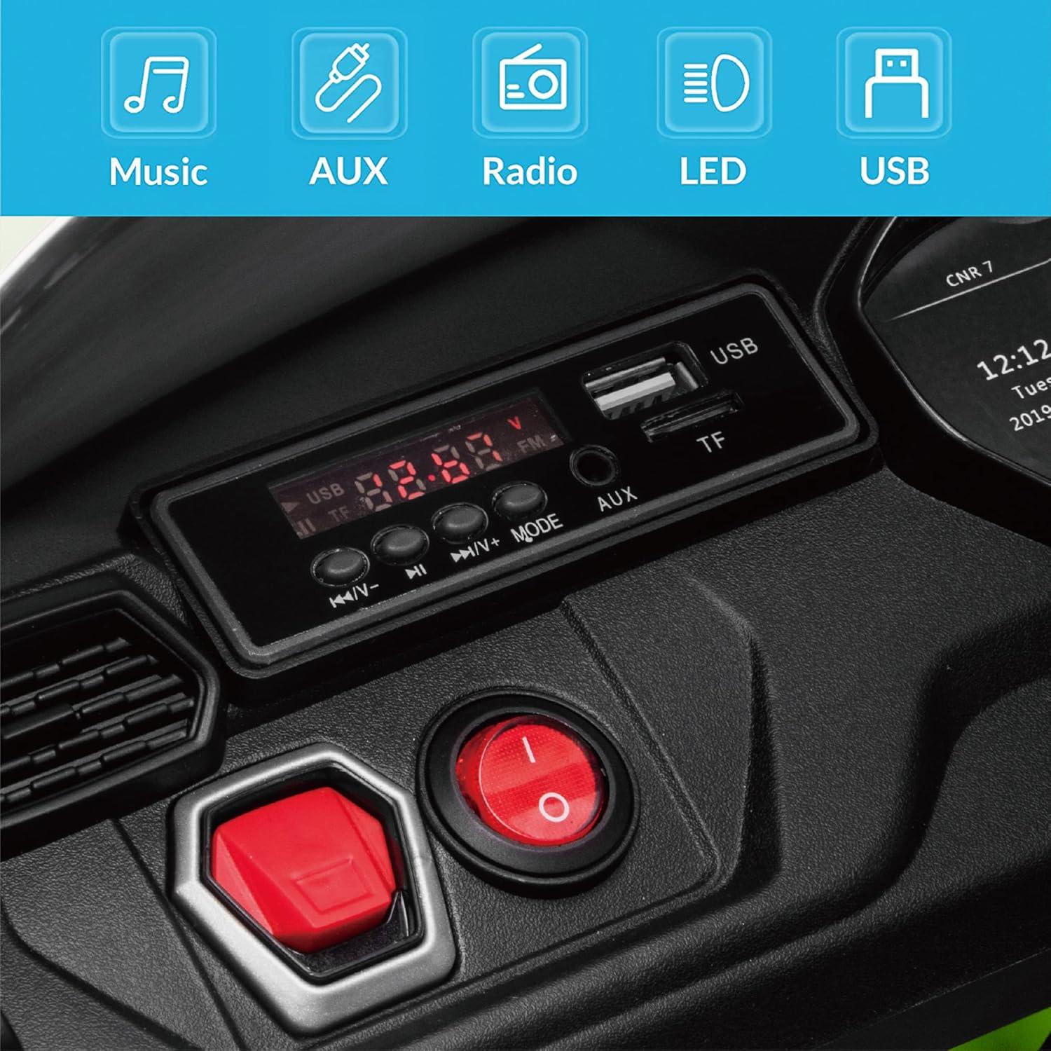 Kidzone 12V 7AH Kids Ride On Car Licensed Lamborghini Urus Electric Vehicle High/Low Speed With 2.4G Remote Control, Horn, Radio, USB Port, AUX, Spring Suspension, LED light, Blue