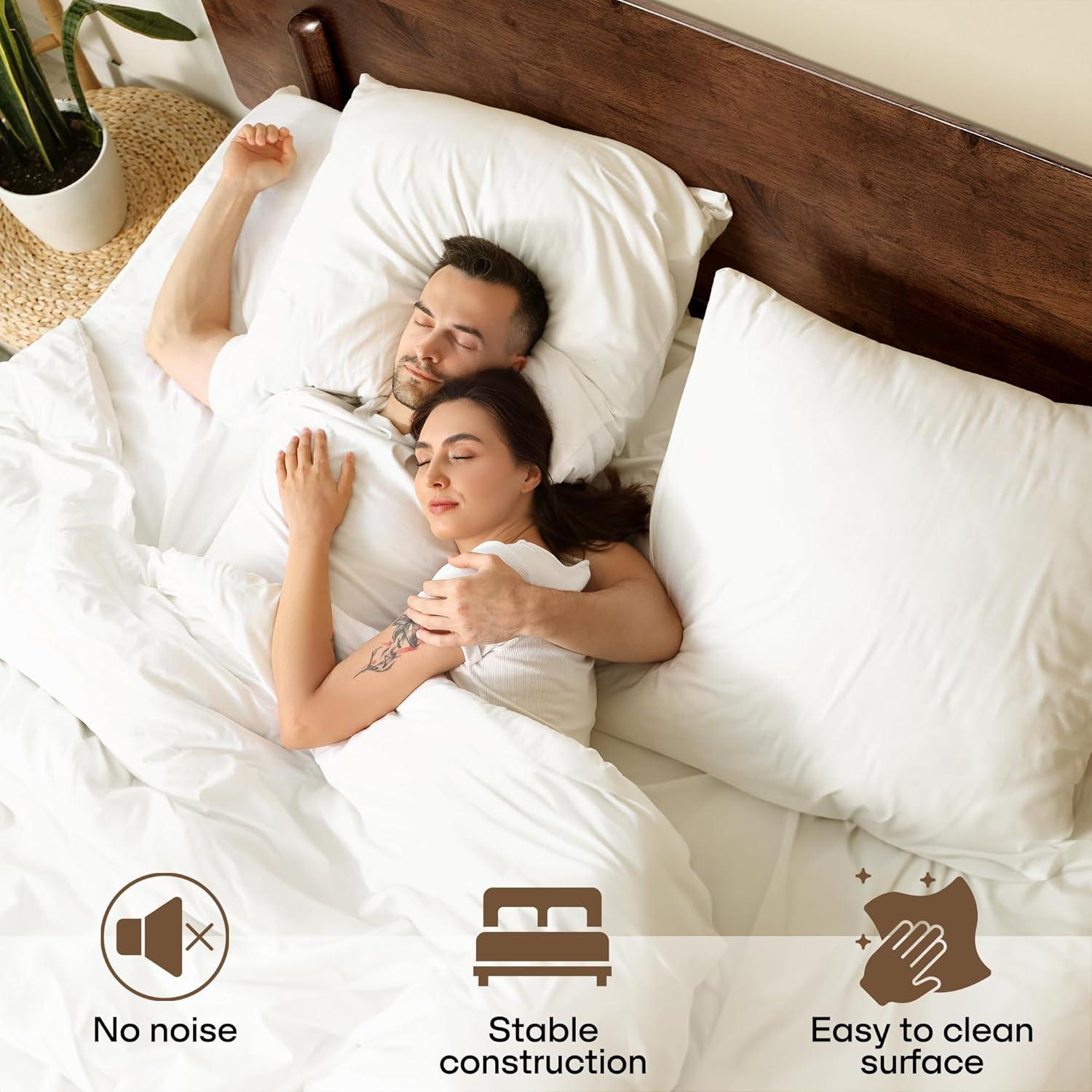 Acacia Frida King Size Bed Frame and Headboard, King Size Platform Bed Frame Scandinavian Wood Bed Compatible with All Mattress Types, Wood Slats Support, King Bed Frame Wood Bed Frame, Walnut