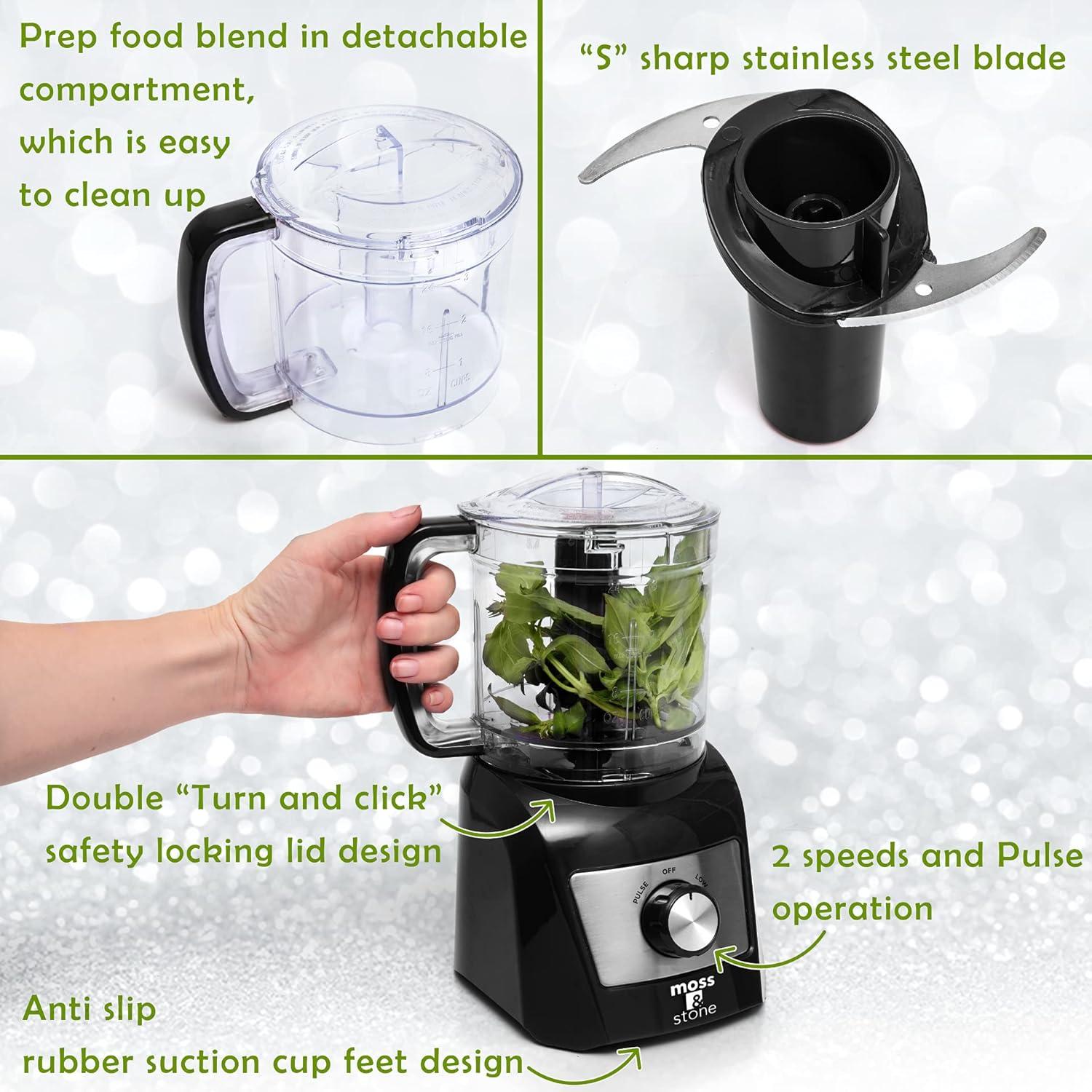 Moss & Stone 8-Cup Black Food Processor, Electric Chopper & Grinder, 500W