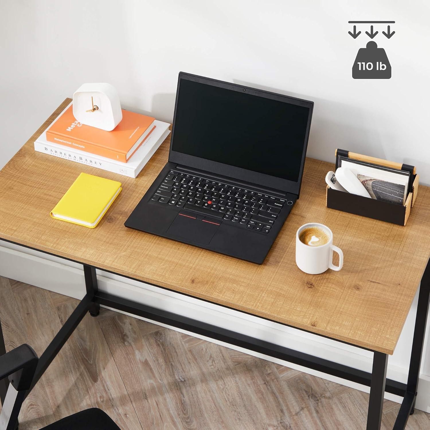 Honey Brown and Black Industrial Metal Frame Computer Desk