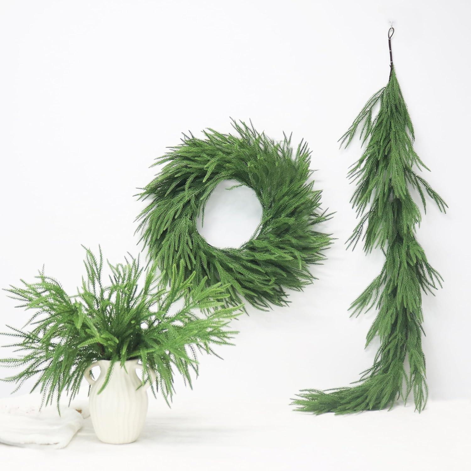 24" Pine Wreath for Front Door Artificial Christmas Wreath Green Faux Pine Wreath for Wall Windows Mantle Outdoor Christmas Decoration