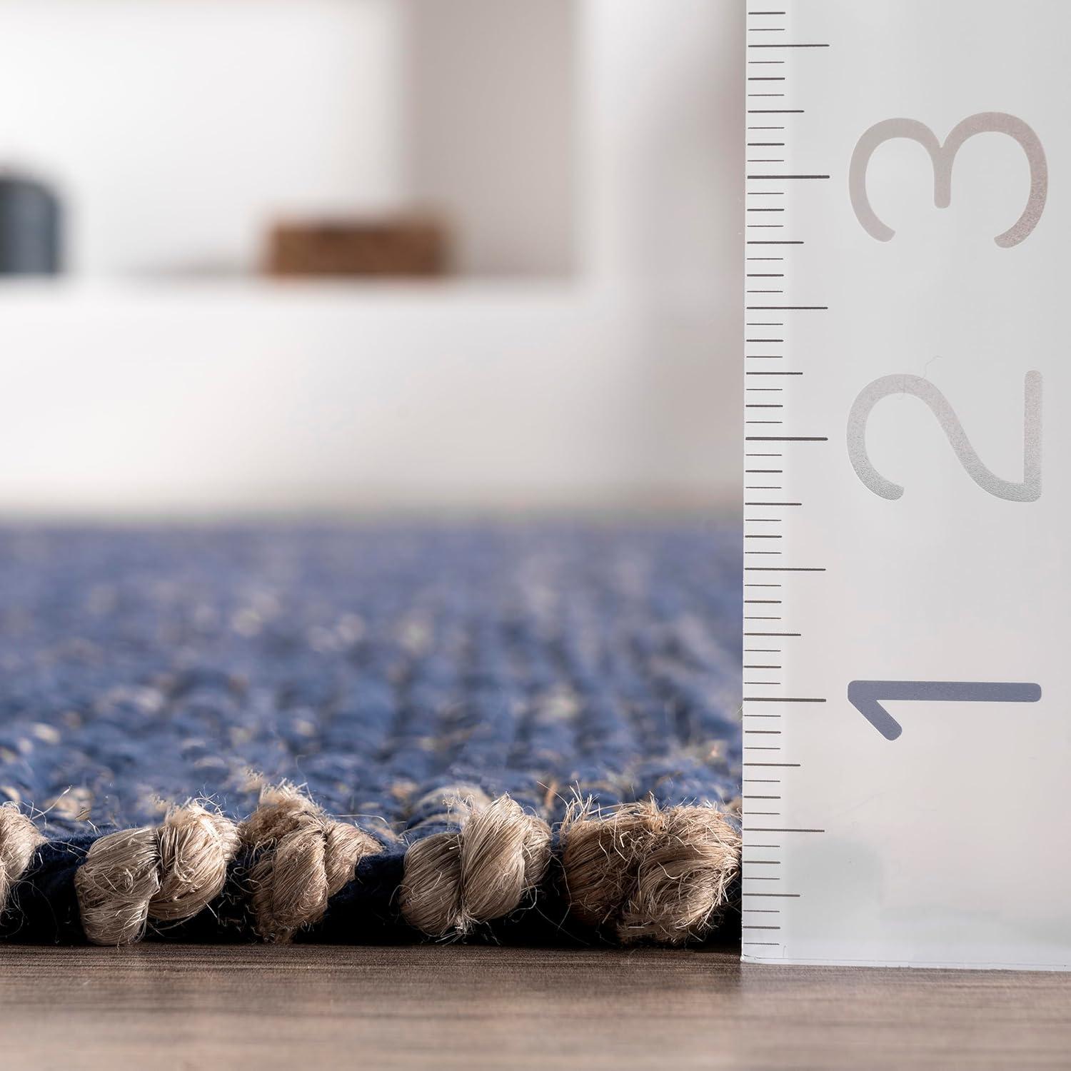 Nuloom 5x8 Elfriede Jute & Cotton Hand Woven Indoor Area Rug, Blue, Solid Rustic Farmhouse Style Natural Fiber Bedroom, Living Room,