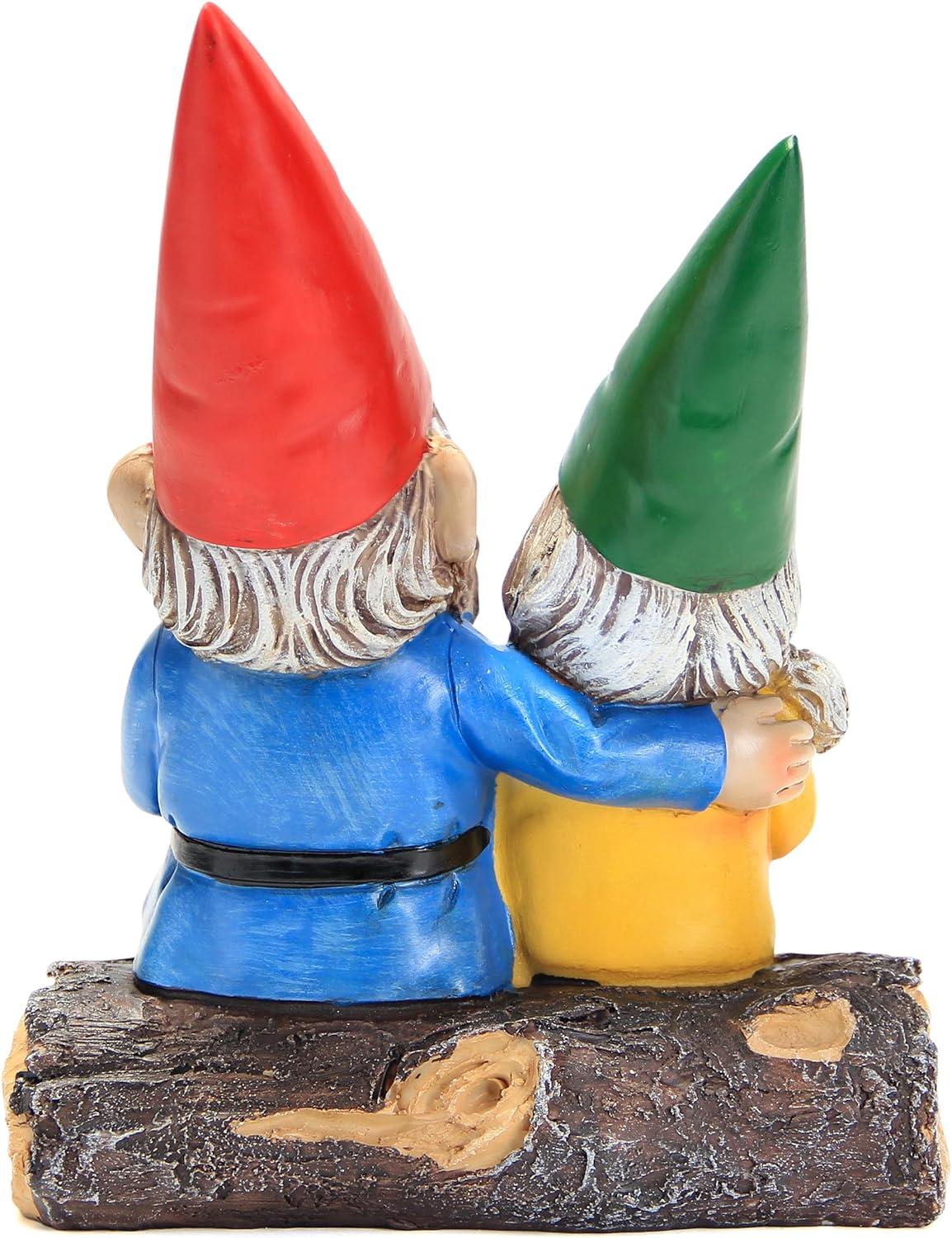 Colorful Resin Couple Gnomes on Log with Mushroom Table