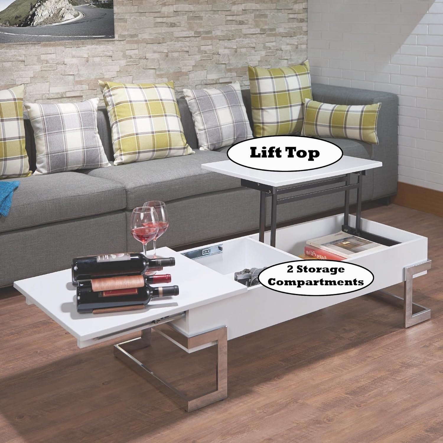 Wooden Coffee Table With Lift Top Storage Space White - Saltoro Sherpi