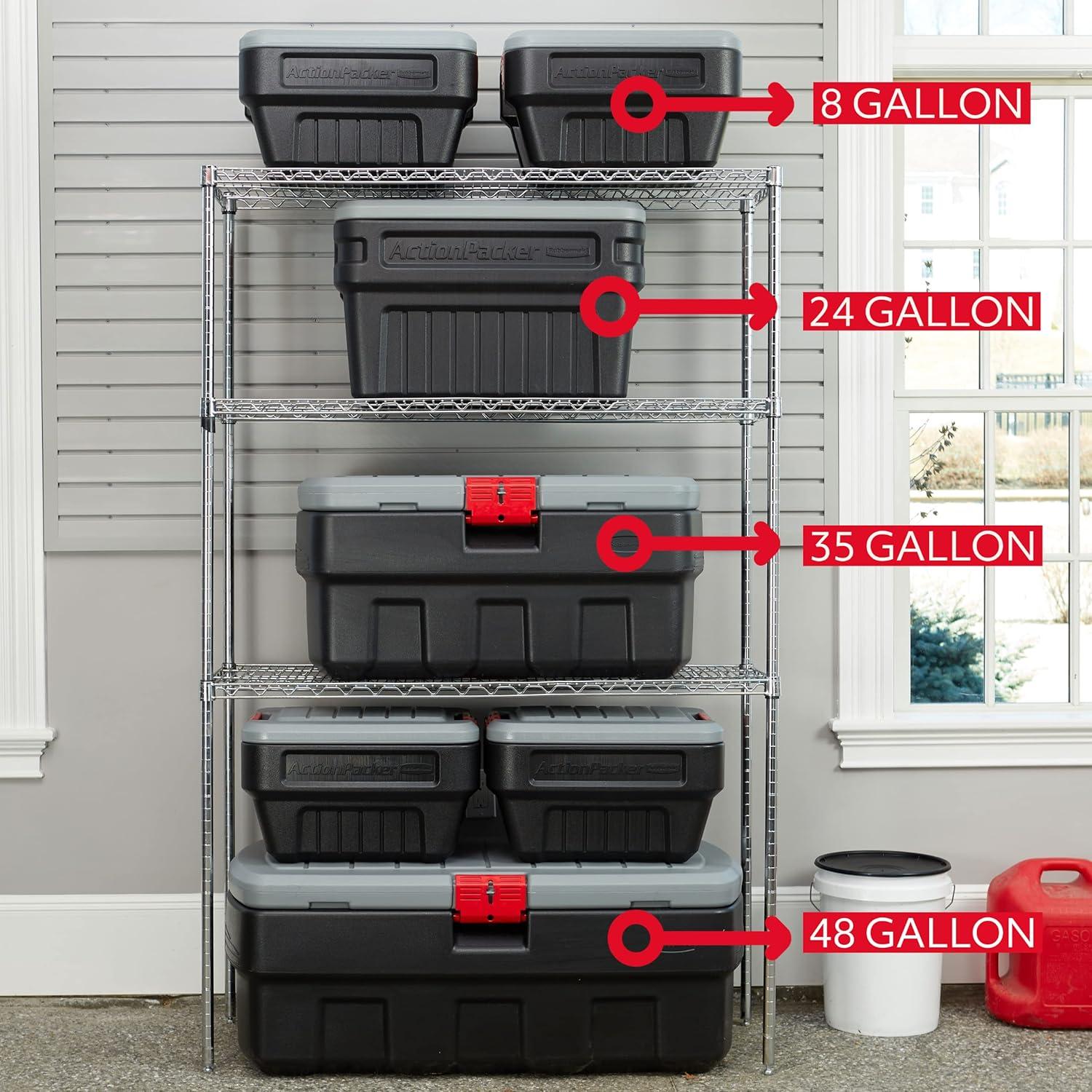 Rubbermaid Black Action Packer Lockable Latch Indoor and Outdoor Storage Box Container for Home, Garage, Backyard