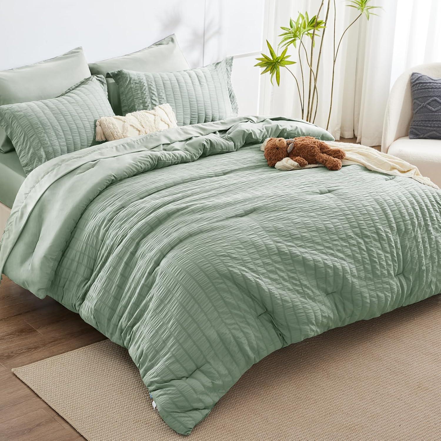 Sage Green 7-Piece Microfiber Queen Bed in a Bag Set