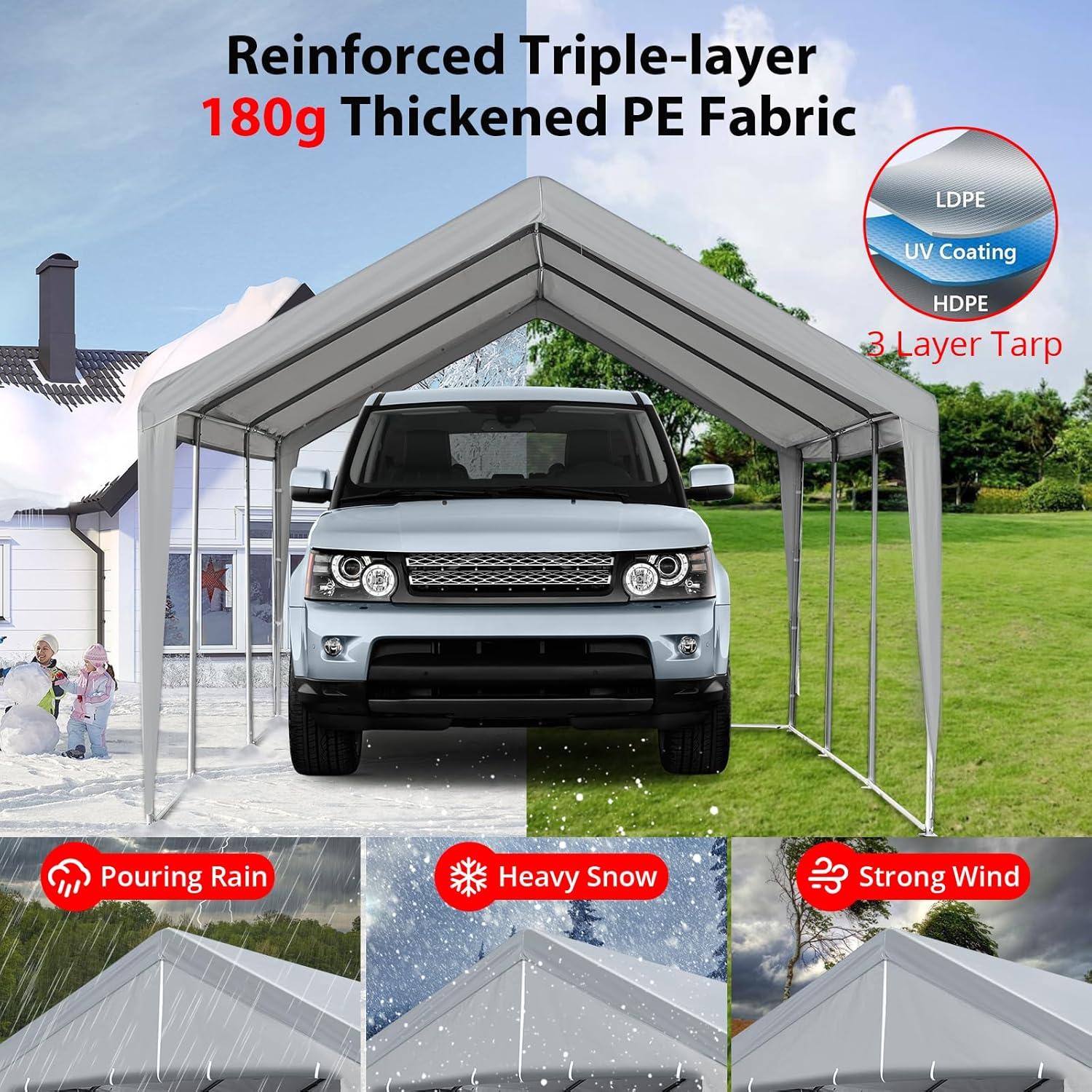 Grezone 10 x 20 ft Outdoor Canopy Carport Portable Car Tent Garage