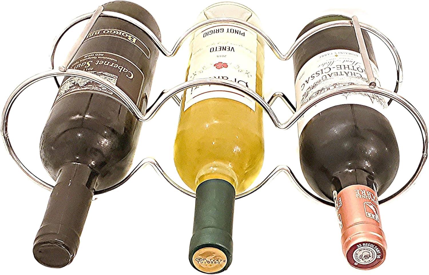 Dependable Industries Stackable Metal Wine Rack, 5-Bottle Free Standing Holder, Silver