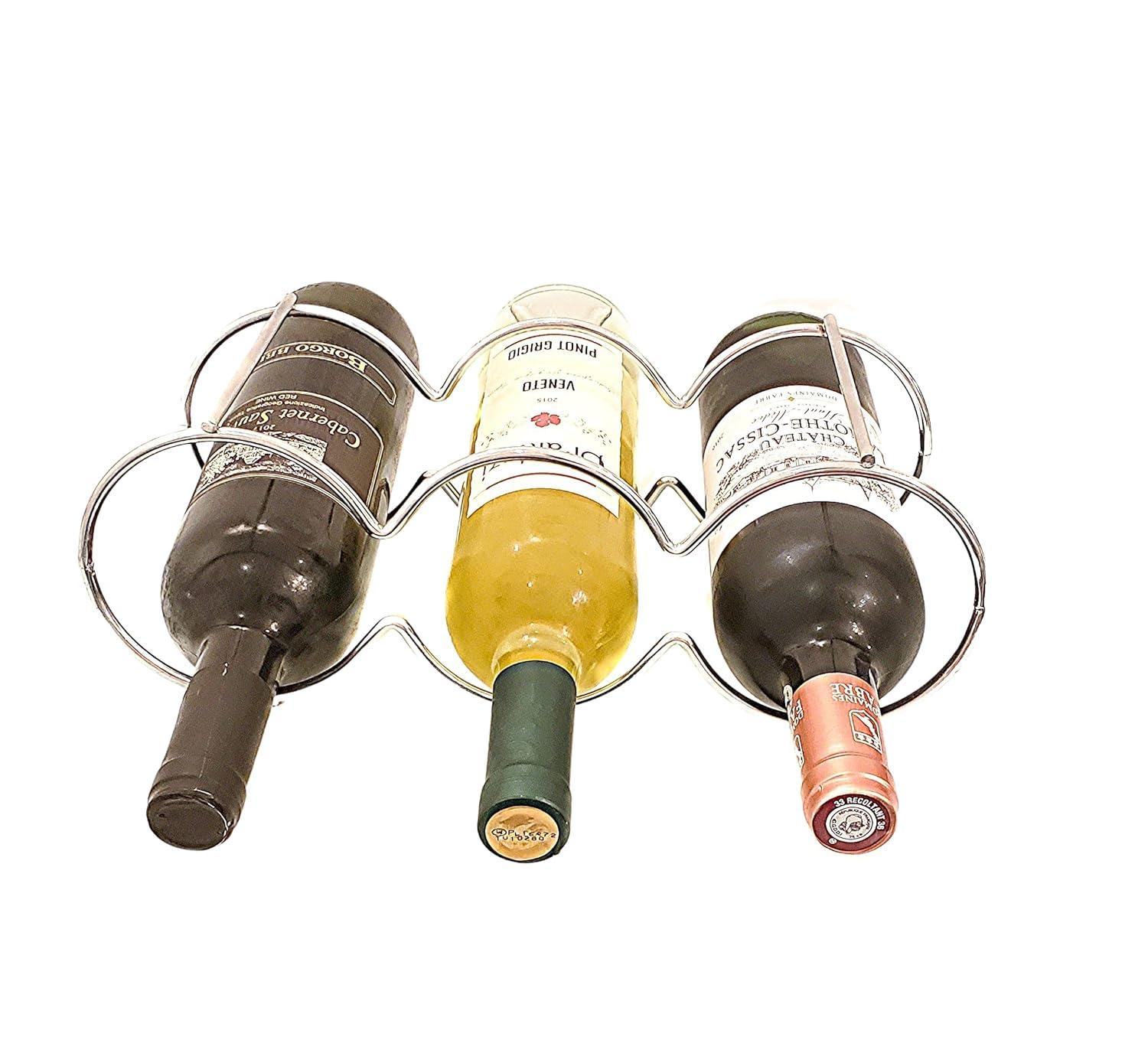 Dependable Industries Stackable Metal Wine Rack, 5-Bottle Free Standing Holder, Silver