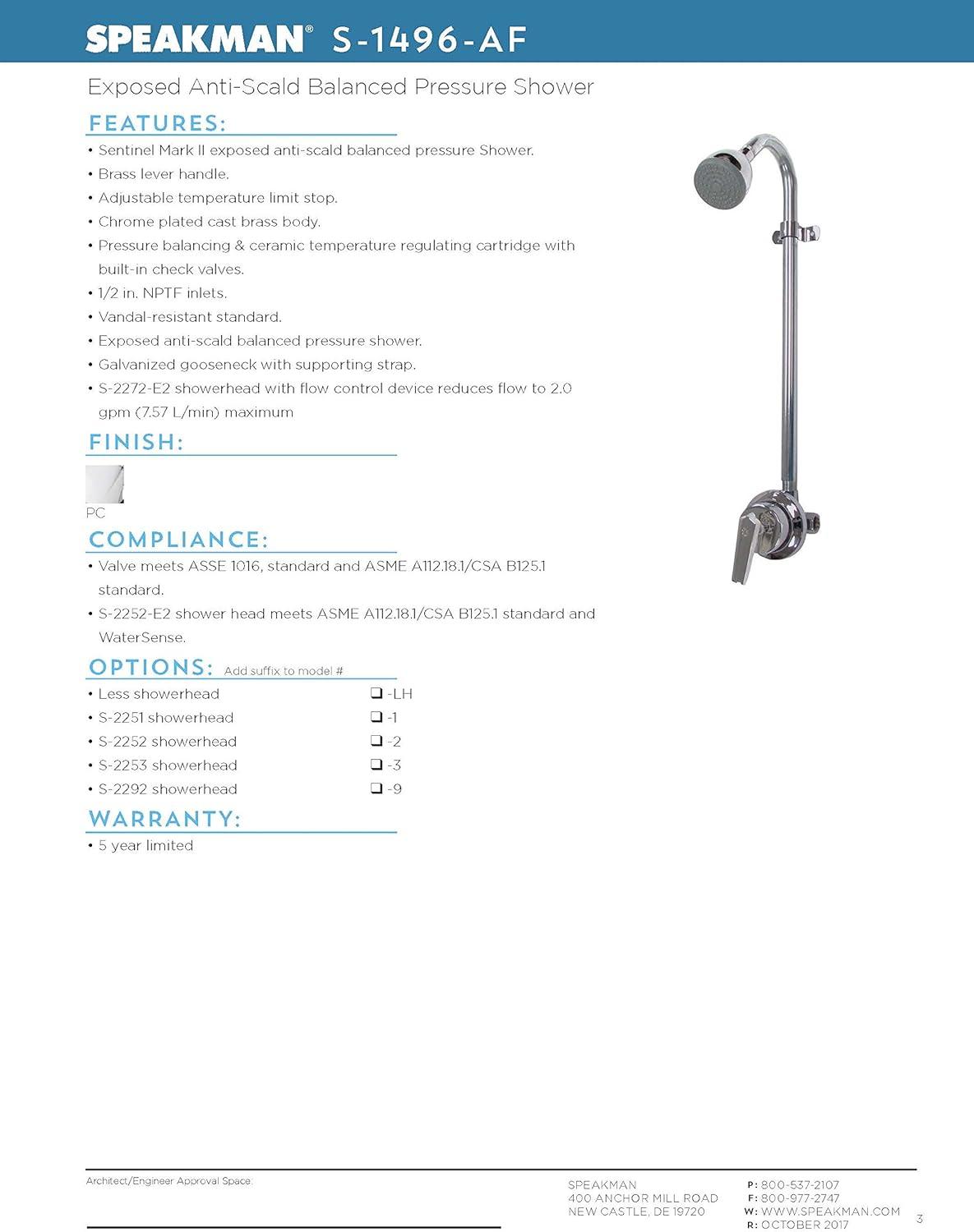 Speakman S-1496-AF Sentinel Mark II Shower Valve Combination with Cross Handle – Indoor/Outdoor Shower Hardware – Pressure Balance Exposed Shower Valve, Rough Chrome, 24.00L x 5.13W x 5.44H