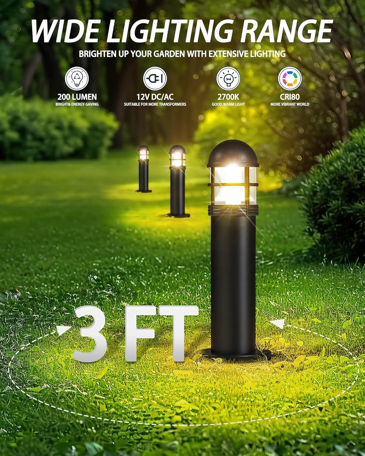 6 Pack Low Voltage Landscape Pathway Lights, 12V LED Bollard Light IP67 Waterproof, Outdoor Driveway Walkway Wired Lights (Included Connector) - Yard Garden Lawn, 2700K Warm White