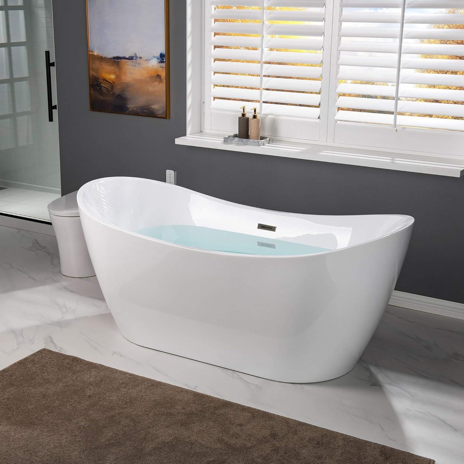 WoodBridge 67" x 32" Freestanding Soaking Acrylic Single Slipper Bathtub with Reversible Drain B0084-ORB-Drain &O