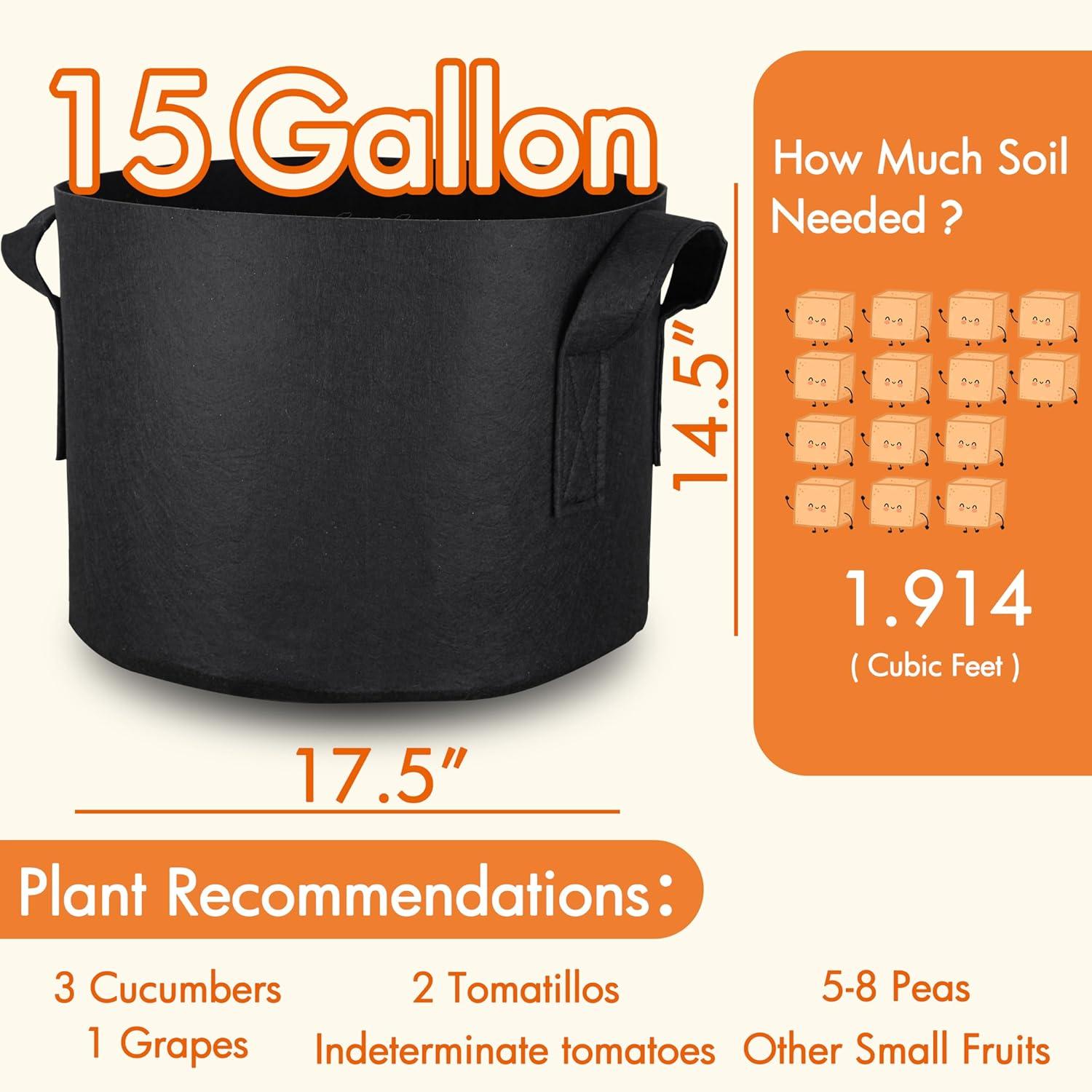 Gardzen 6-Pack 30 Gallon Grow Bags, Aeration Fabric Pots with Handles, Heavy Duty Cloth Pots for Plants