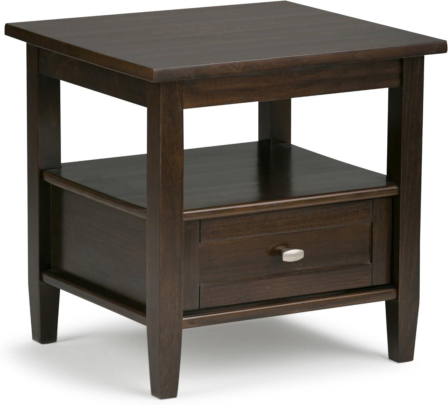 Tobacco Brown Rustic Solid Wood End Table with Storage