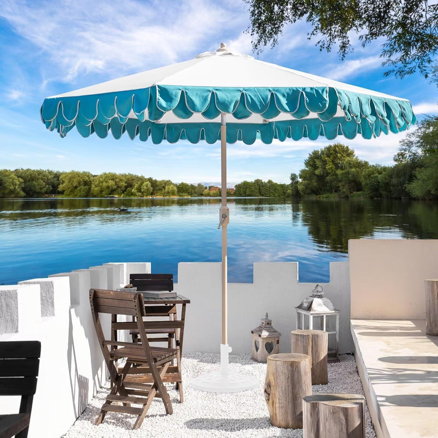9Ft Elegant Valance Patio Umbrella, Outdoor Umbrellas for Patio with Auto-Tilt and Crank Systerm, Table Umbrella for Outdoors, Poolside,Beach, Backyard