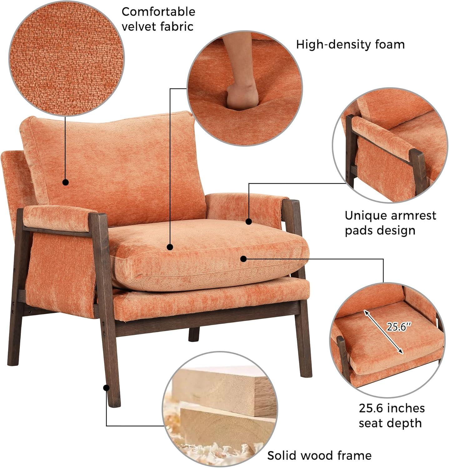 Roundhill Furniture Kelly Mid-Century Modern Velvet Accent Armchair, Orange