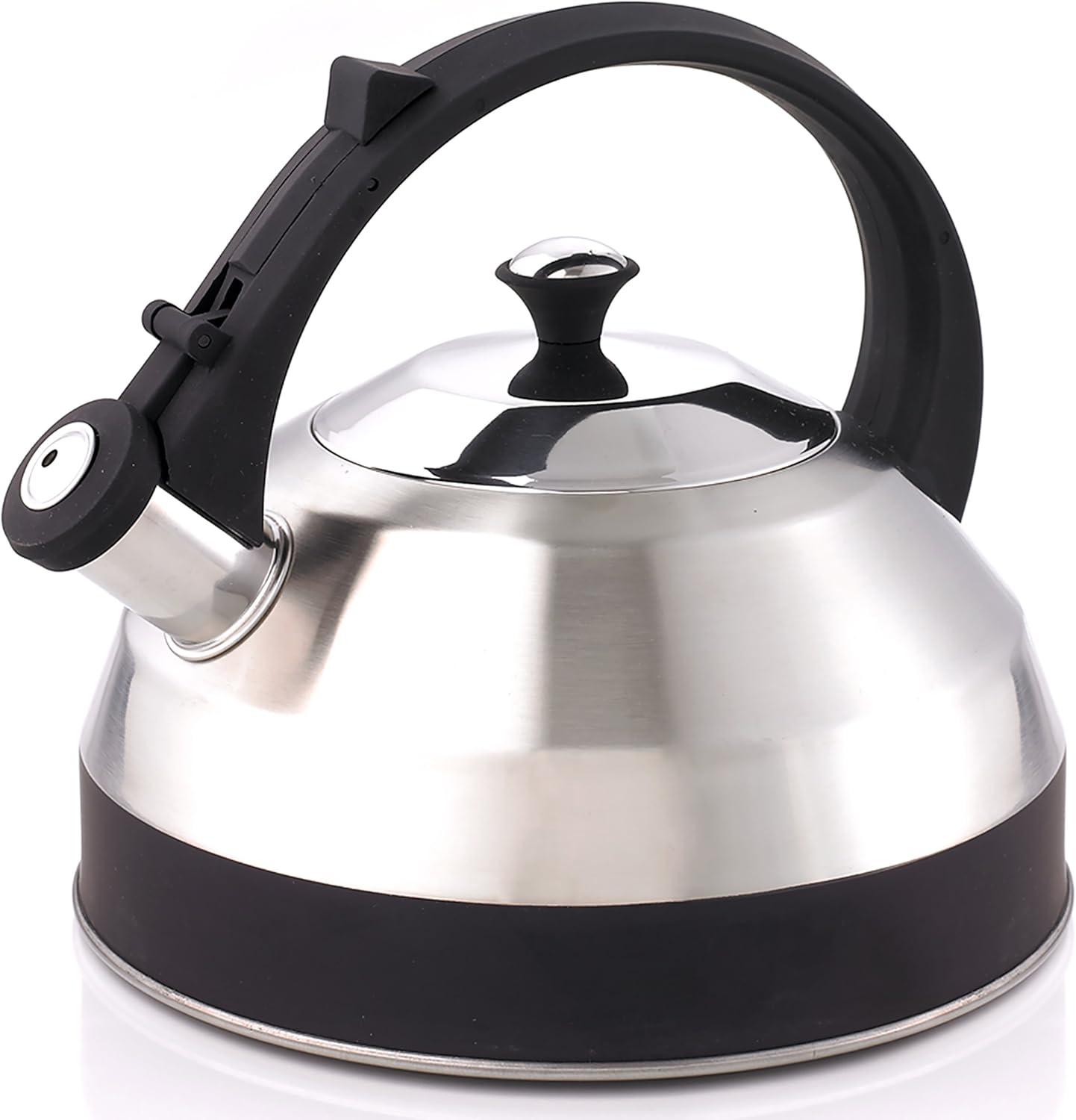 Stainless Steel Whistling Teakettle with Black Handle, 2.8 Quart