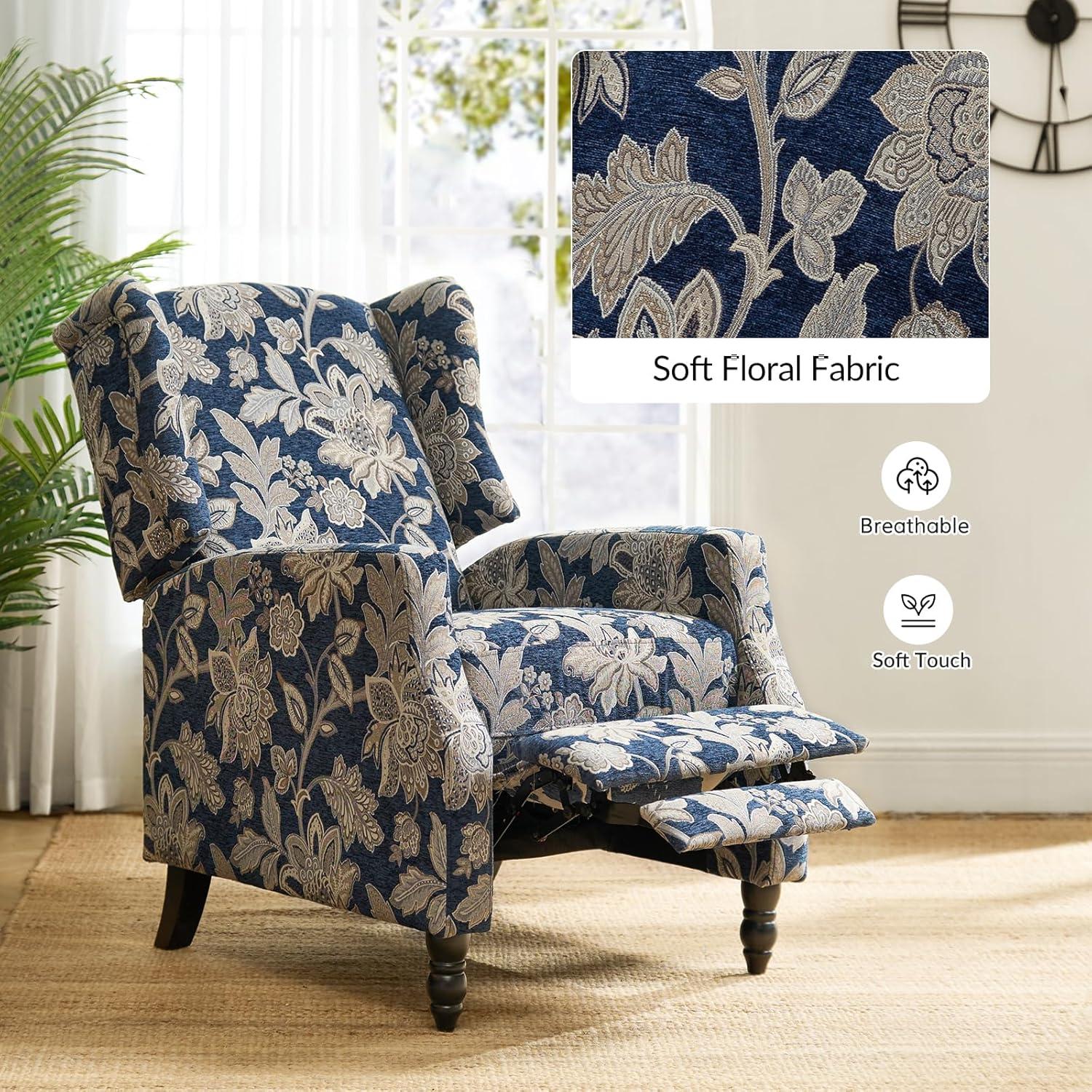 Recliners Push Back Accent Chairs Set of 2 Wingback Manual Fabric Upholstered Armchairs Sofa Home Theater Couches Garden