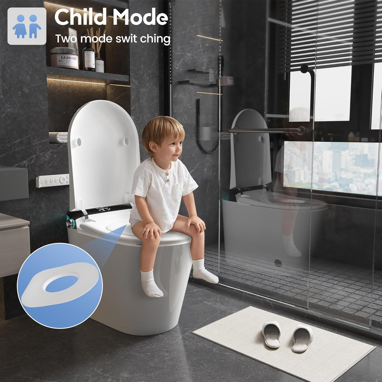 Smart White Tankless Bidet Toilet with LED Nightlight