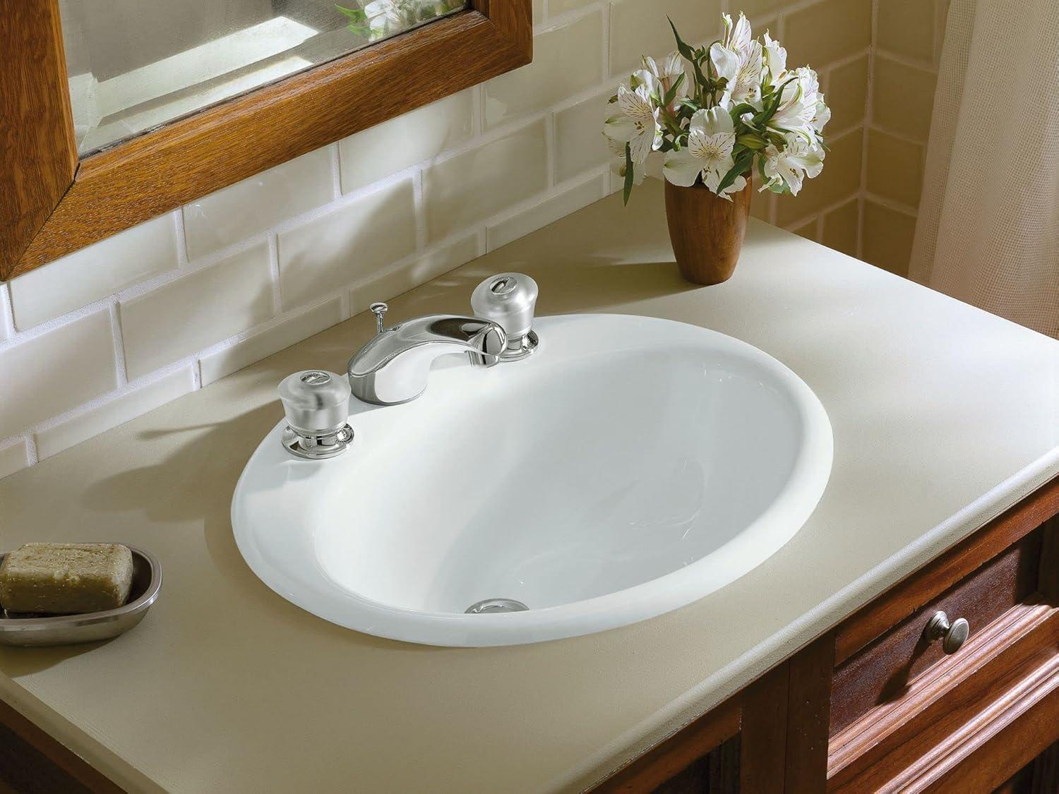 Farmington White Cast Iron Oval Drop-In Bathroom Sink