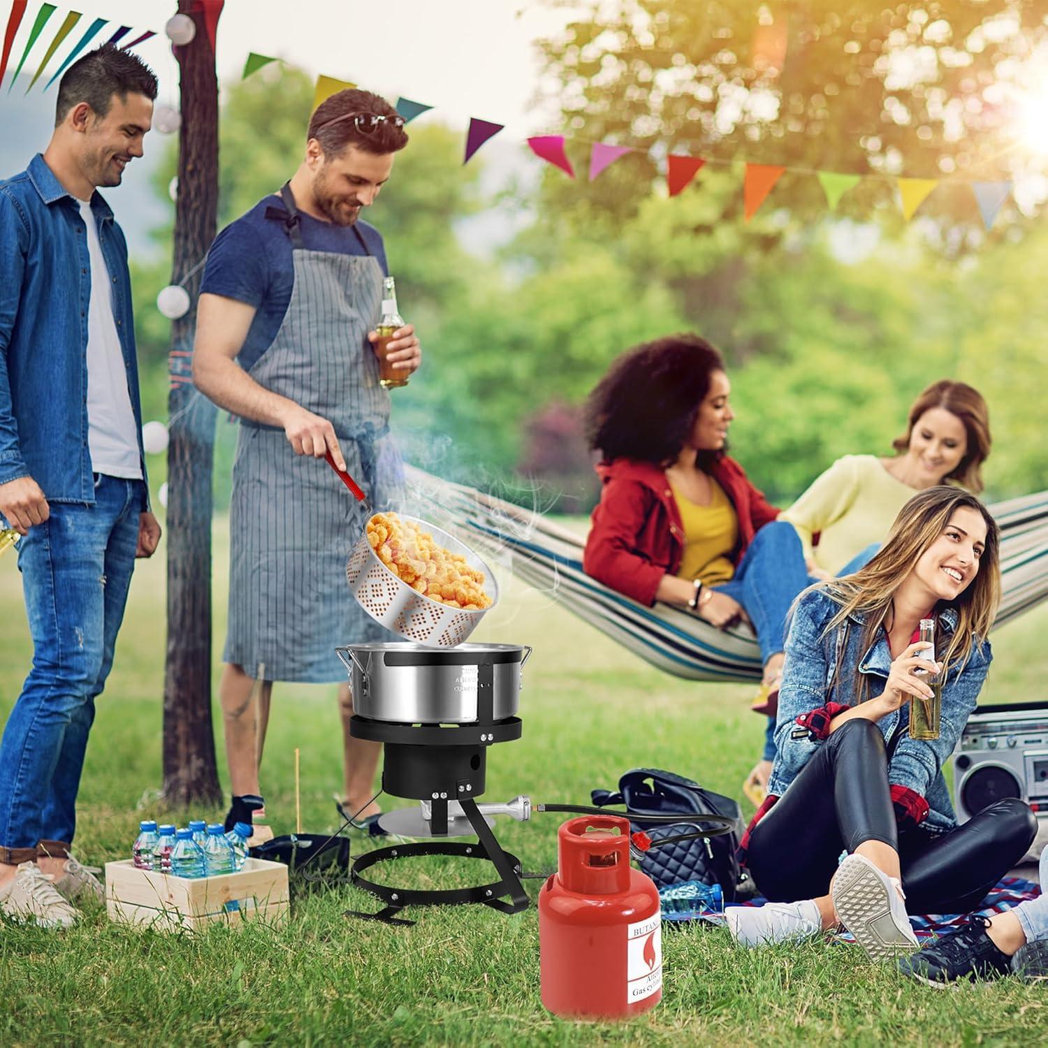 Outvita 30 Qt Turkey Deep Fryer & 10QT Fish Fryer Kit w/Baskets,Aluminum Fish & Seafood Boiler Steamer with 54,000 BTU Propane Gas Burner Stand Injector Thermometer Hose, Ideal for Outdoor Fry