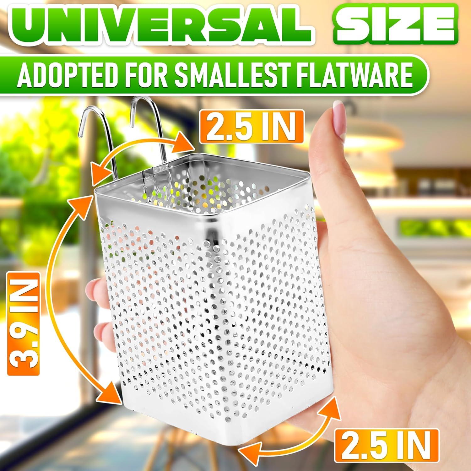 Small Kitchen Utensil Chopsticks Perforated Holder with Hooks - Stainless Steel Storage Stand Kitchen Holder for Spoon Knife Fork Case Organizer Dishwasher Safe Small Square Caddy