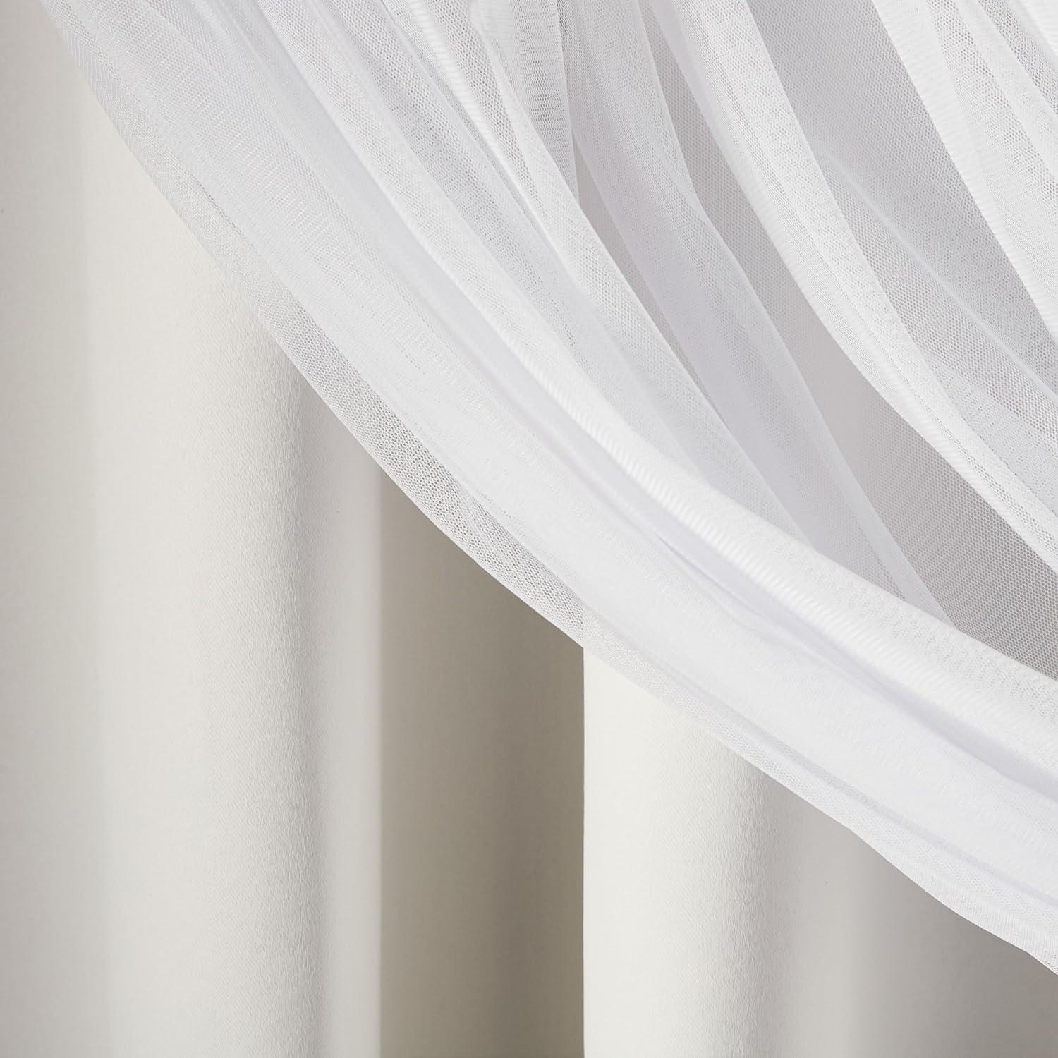 Set of 2 (108"x52") Catarina Layered Solid Blackout & Sheer Window Curtain Panel: White Curtains, Room Darkening