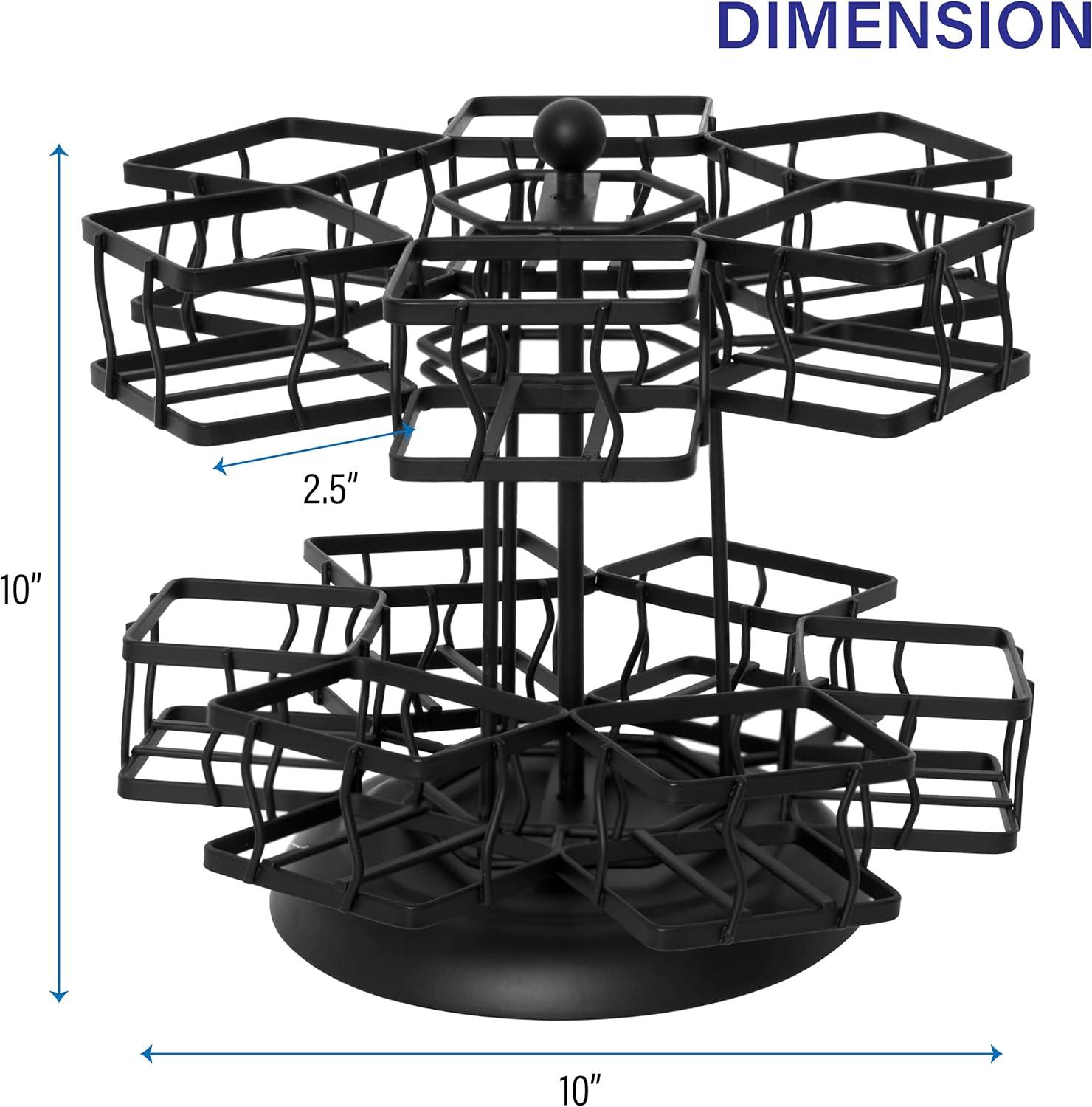 NHZ Tea Bag Organizer - Spinning Carousel Holder With 12 Compartments, Up to 140 Tea Bags Storage, Black Powder Coated Stainless Steel
