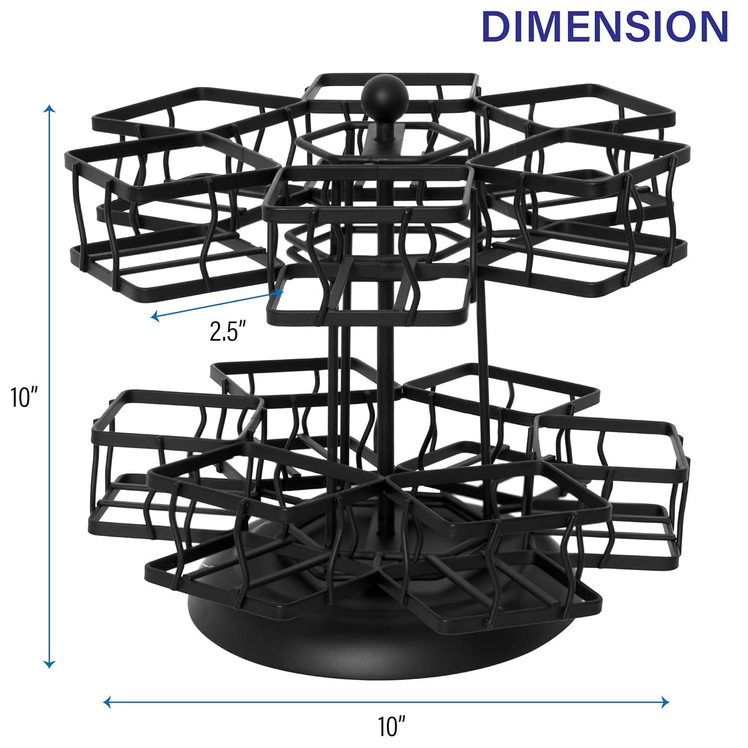 NHZ Tea Bag Organizer - Spinning Carousel Holder With 12 Compartments, Up to 140 Tea Bags Storage, Black Powder Coated Stainless Steel