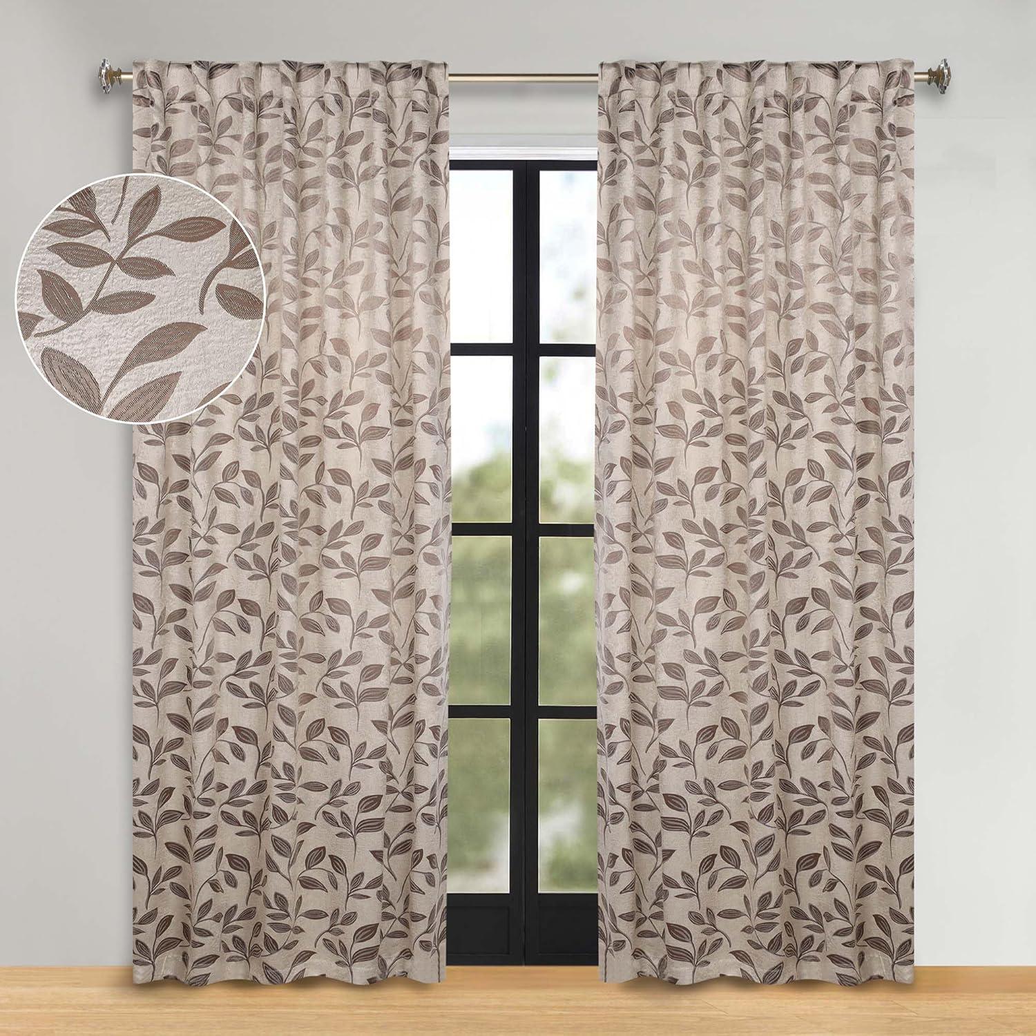 Superior Leaves Machine Washable Room Darkening Blackout Curtains With Back Tabs by Superior (Set of 2)