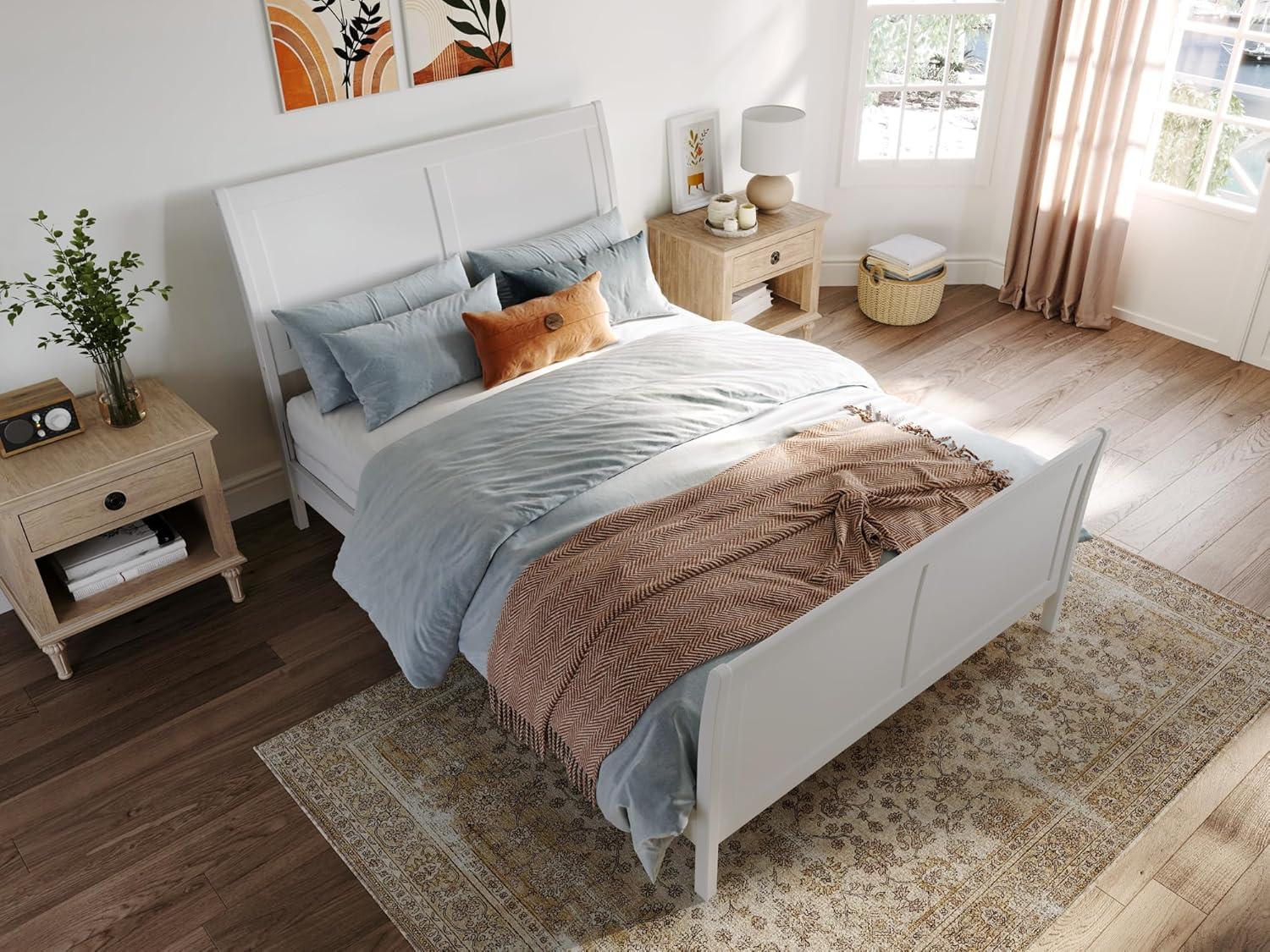 Portland White Full Size Wood Platform Bed with Headboard