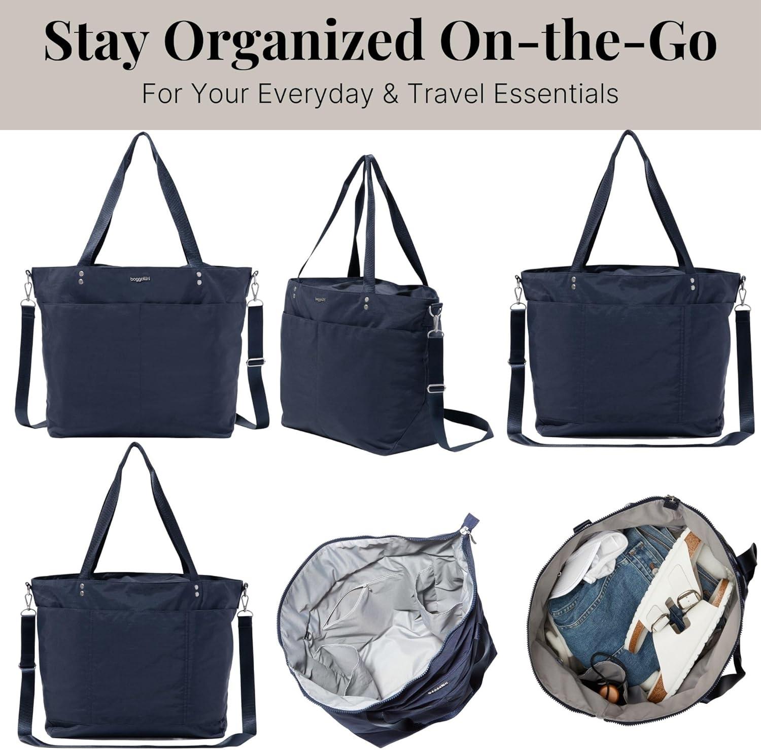 baggallini Women's Large Carryall Tote Bag with Crossbody Strap - FRENCH NAVY