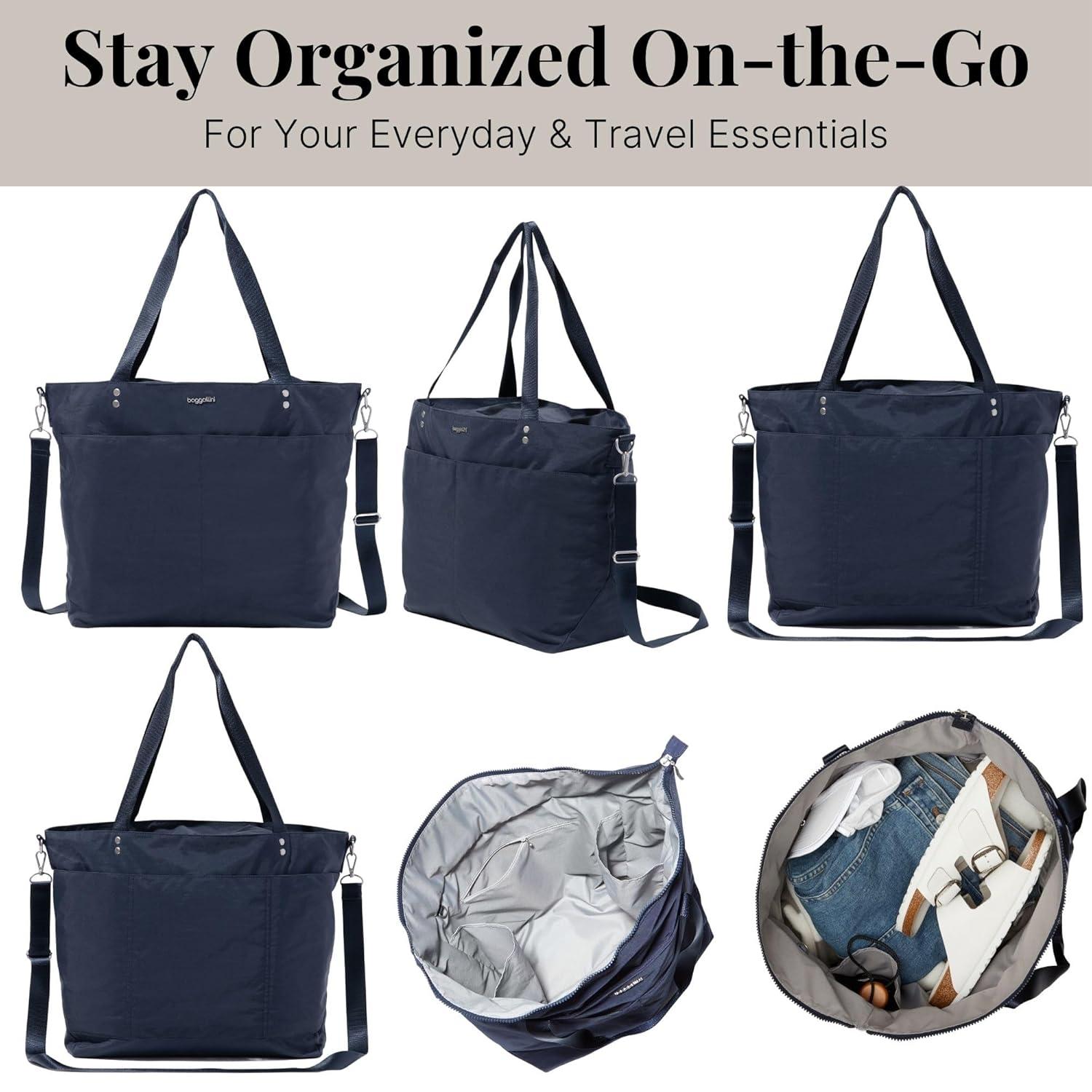 baggallini Women's Large Carryall Tote Bag with Crossbody Strap - FRENCH NAVY