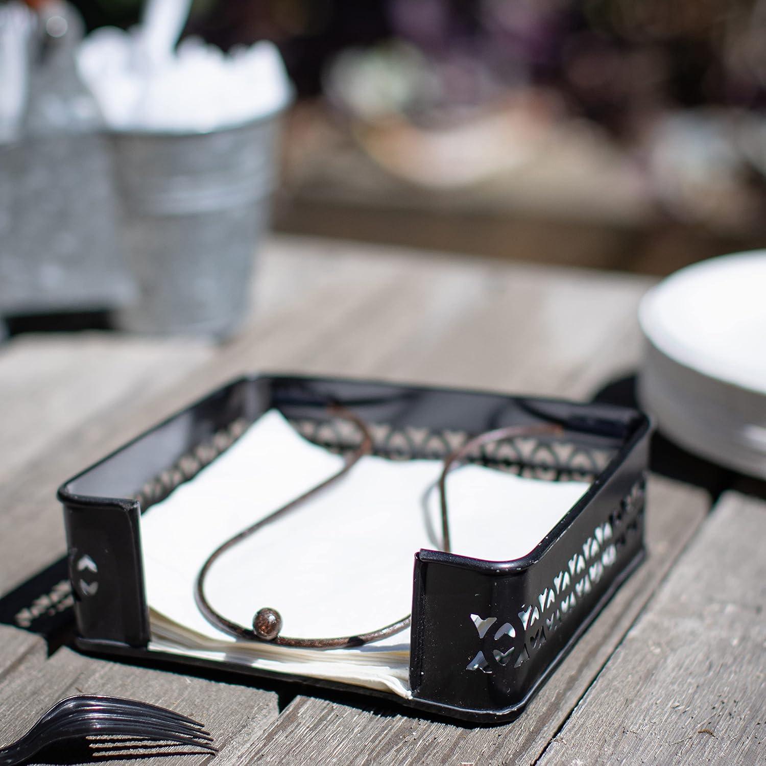 Stonebriar Galvanized Metal Decorative Napkin Holder,7"x7", Black
