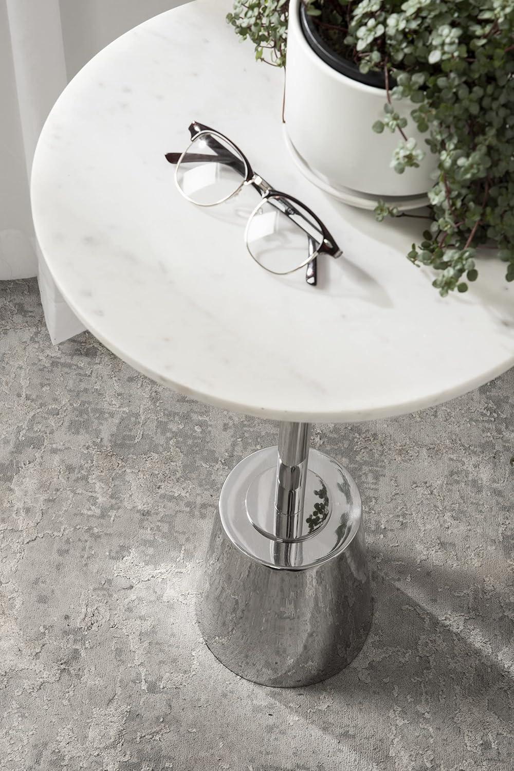 Kate and Laurel Tira Round Metal Side Table, 14x14x24, Silver and White