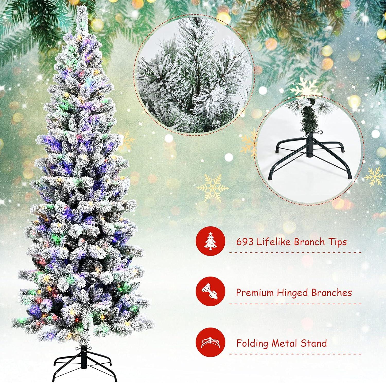 7.5-Foot Snow Flocked Pine Christmas Tree with LED Lights