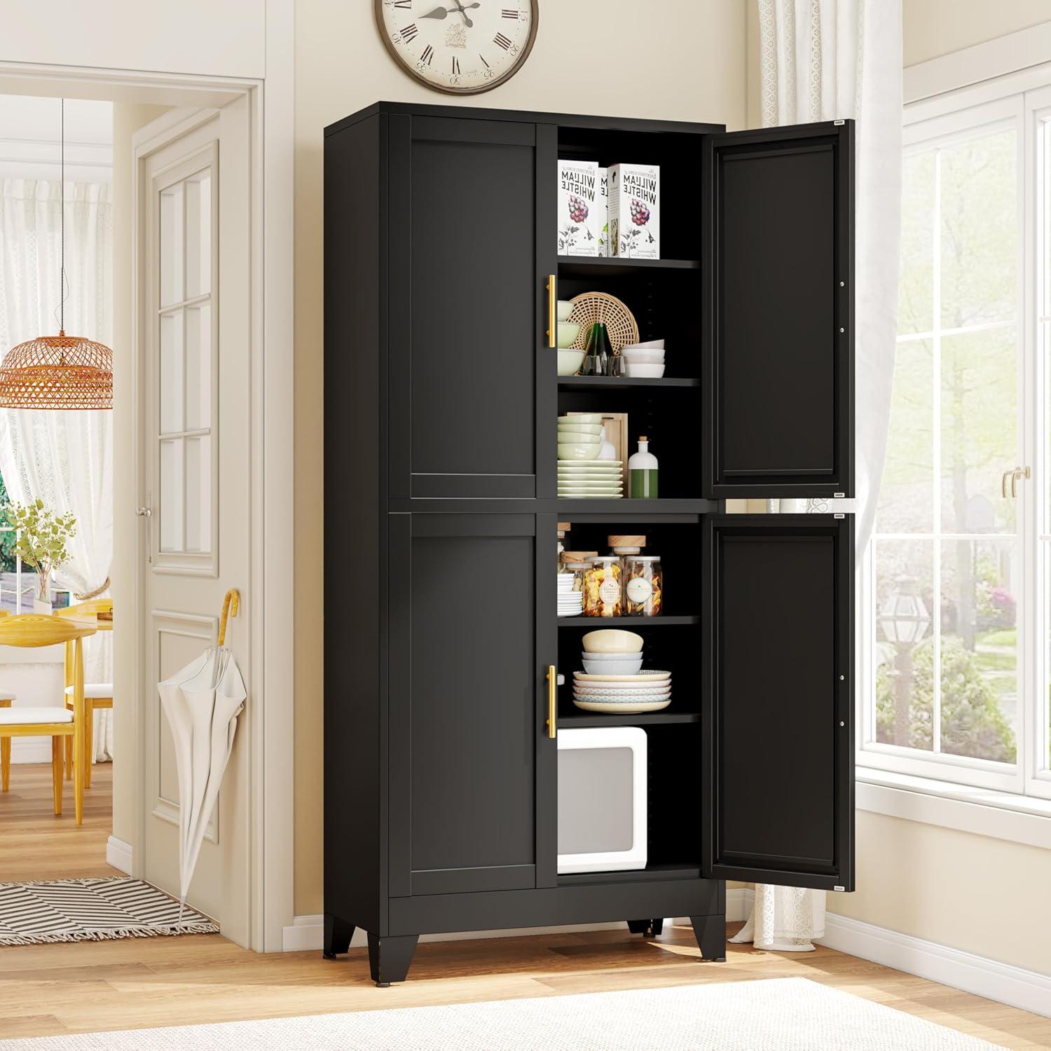 72.5" Kitchen Pantry Storage Cabinet, Freestanding Kitchen Cupboard with 4 Doors