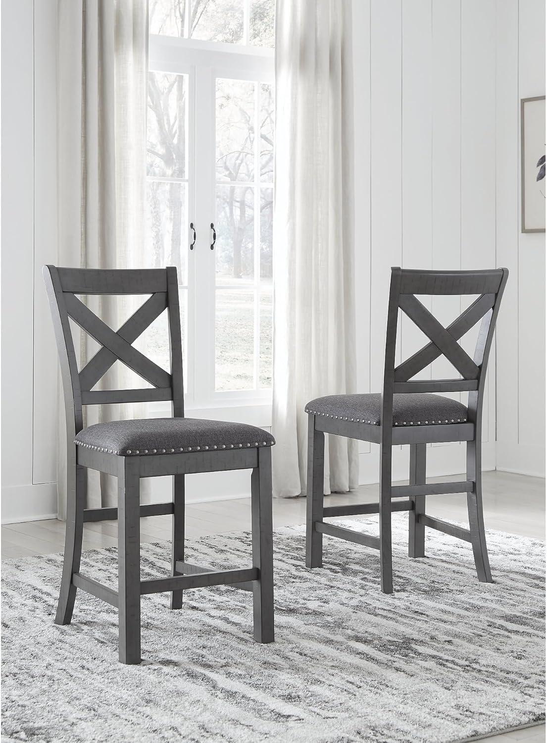 Myshanna Transitional Gray Wood Counter Height Barstool, Set of 2