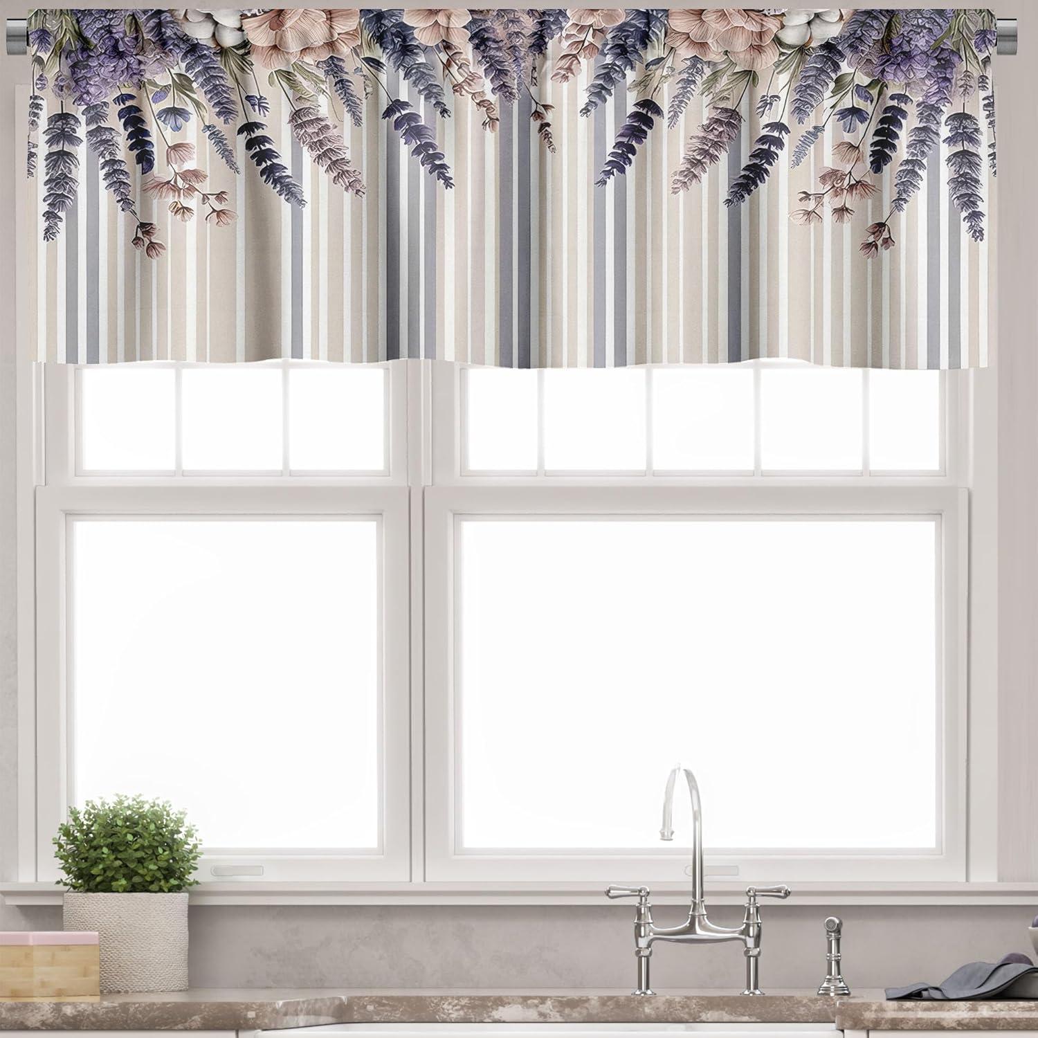 Ambesonne Ambesonne Lavenders Valance Pack of 2 Modern Vertical Stripes Pale Mauve Dark Indigo
