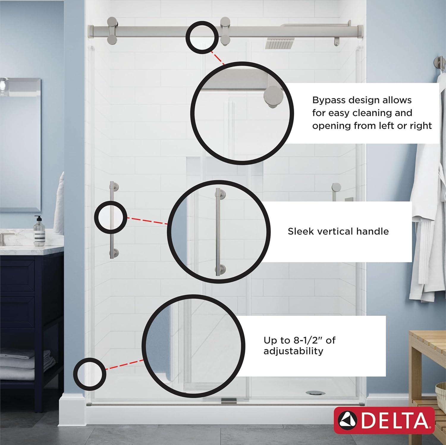 Delta Paxos 60 in. x 62-1/4 in. Frameless Sliding Bathtub Door in Chrome with 5/16 in. (8mm) Tempered Clear Glass, SD5758473
