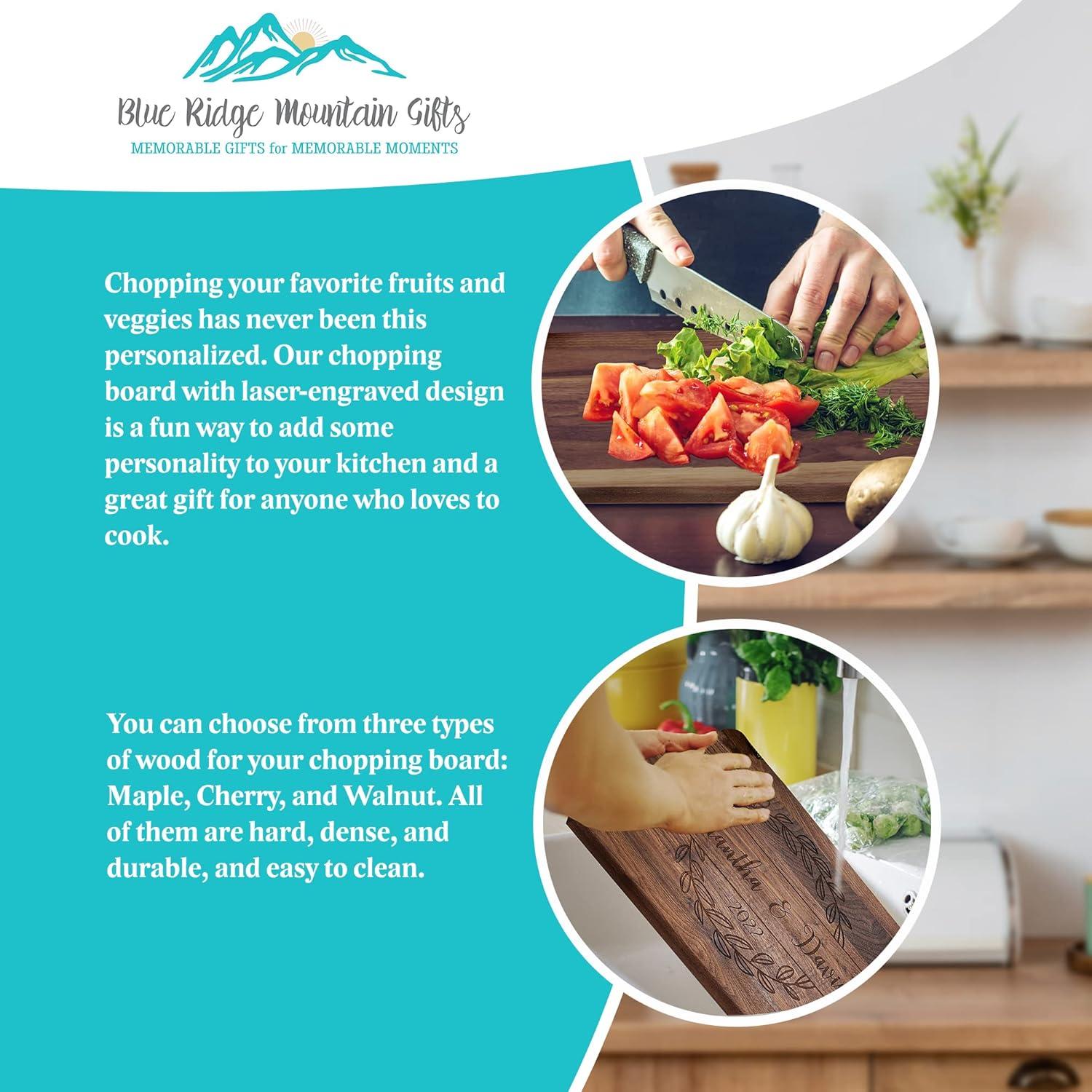 Blue Ridge Mountain Gifts Personalized Laser Engraved Wooden Cutting Board New Home Essentials - Customized Chopping Board for Weddings, Anniversaries, Birthdays - Unique Kitchen Decor Gift