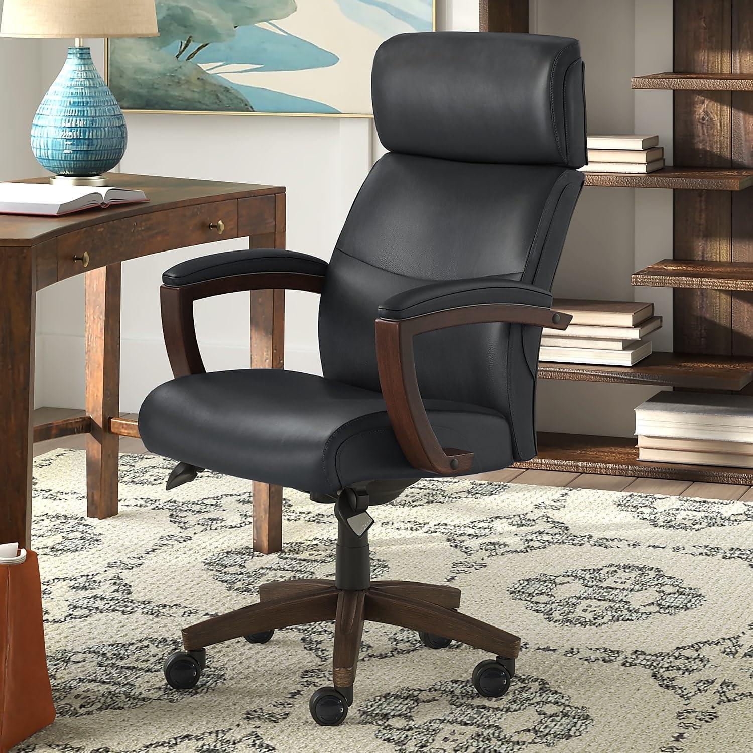 Greyson Modern Executive High-Back Office Chair with Solid Wood Arms and Lumbar Support